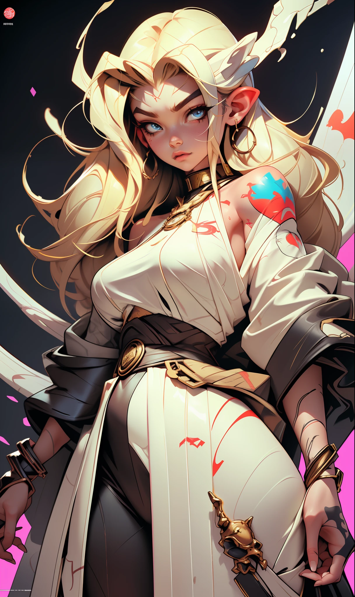 background, mixed-language_text, Japanese letters in graffit ,girls, excellent lighting, sidelighting, (), vhsKeeper,, style GUILTY GEAR -STRIVE perfect(flat color: 1.3), (magazine_cover: 1.4), (multicolored_background: 1.3), striped_background, card_background, :: comix style by joe madureira :: , perfect and detailed, ultra detailed shirt with abstract design, with Japanese letter print in graffit of the sides of the clothes, image of full body girls fighting , at your side with powerful dragons versus alien creature full of tentacles , with immersive effects, hover effect, background graffiti style tribal tattoo with vibrant colors "ultra HDR" detailed and with focus effect, (masterpiece: 1.2, best quality), (beautiful eyes finely detailed: 1.2), , ((Solo)), (Finely detailed eyes and detailed face :1.3), in various full-body attack poses, (cute background: 1.2),futuristic costume, super detailed circular metals Clinging to the arms and pants, fantastic paintings