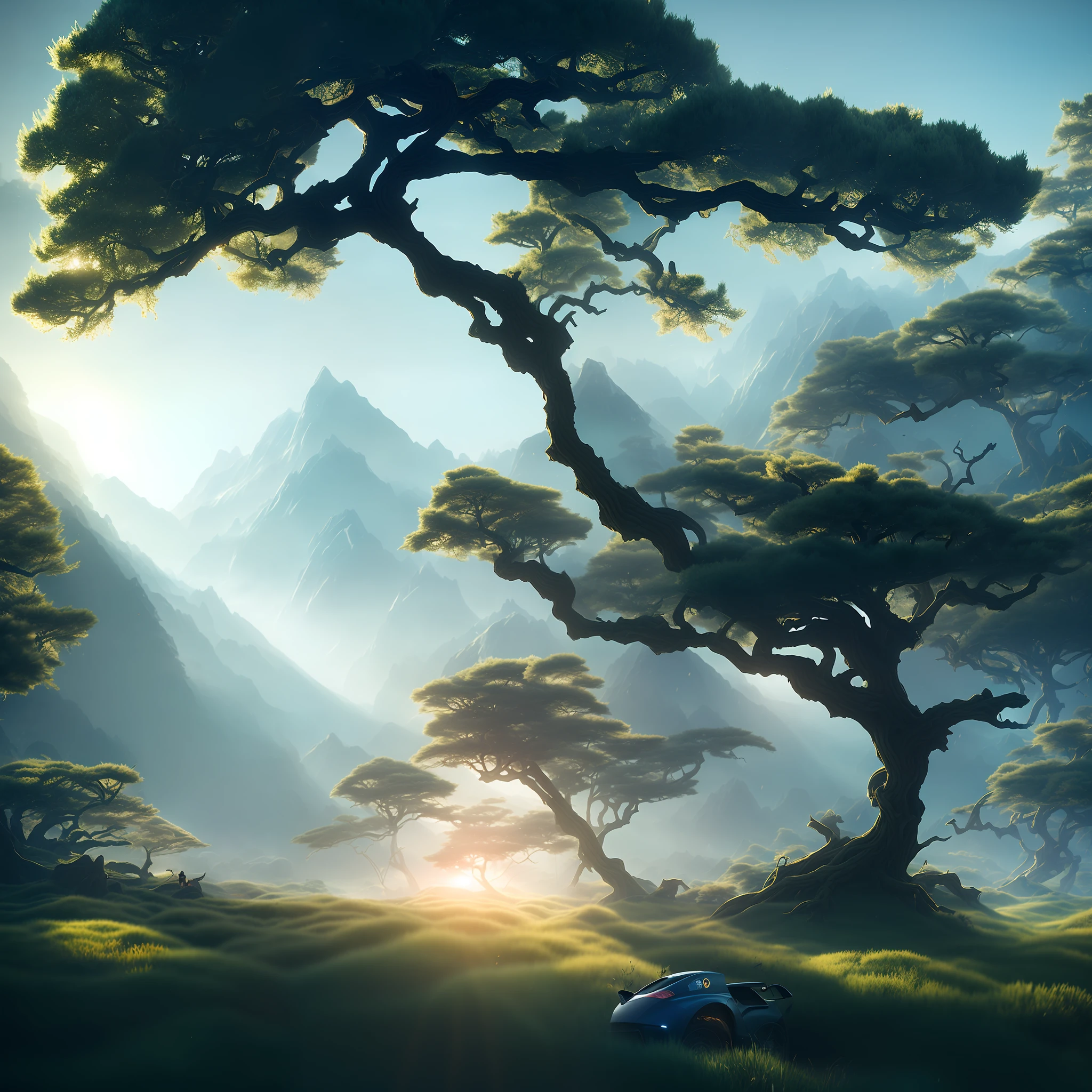 Tree of dreamlike art in a bottle, cute, realistic, photo, canon, dreamlike, art, leaves and colorful branches with flowers on the top of the head in the background a window overlooking the forest. Hyper-detailed photorealism by Greg Rutkowski - H 1024 W 804 | F 1 6 Lens Brand 2:2 S 3555 mm Film Granulation:1 Real High Resolution Sharp Focus Contrast!! intricate detailed atmospheric light refraction lighting unreal engine 5 cinematic concept photography masterpiece octane rendering trend rendering in cgsociety rendered as