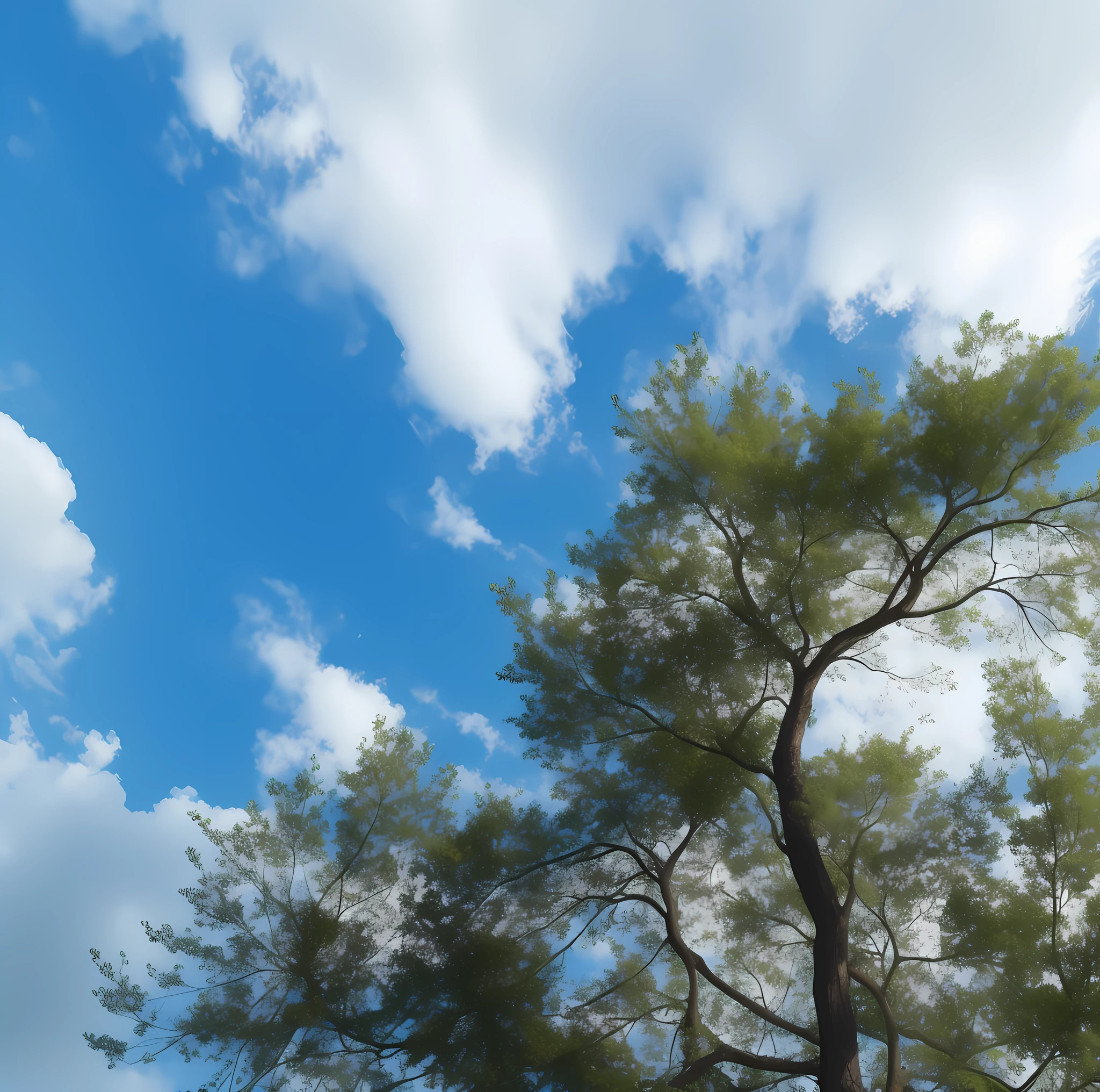 there is a large tree that is in the middle of a field, nature and clouds in background, looking up to the sky, low angle 8k hd nature photo, low angle facing sky, blue sky above, there is blue sky, perspective sky, looking up onto the sky, view from below, blue sky, panorama view of the sky