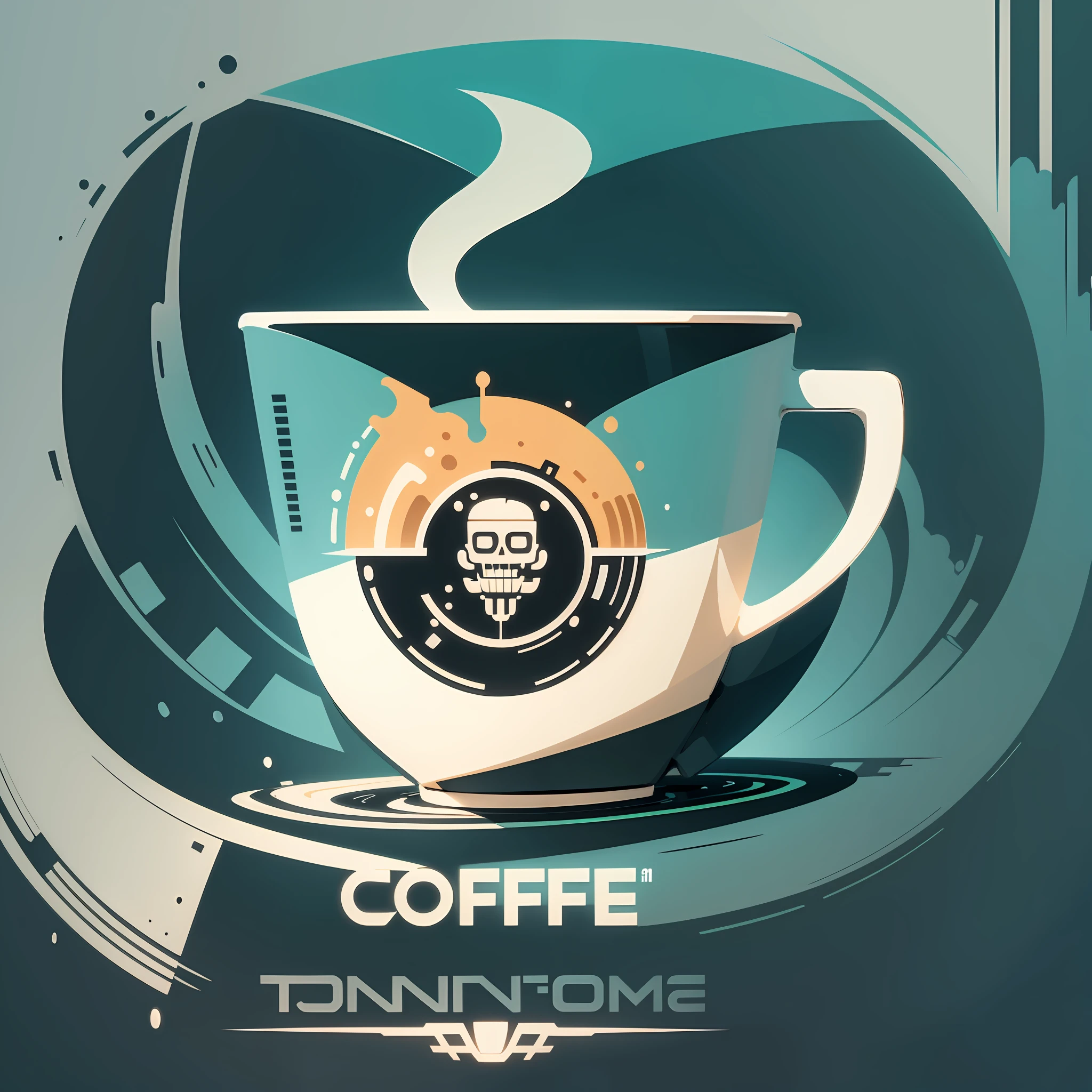 cup cafe with name terminator, language EN, logo, vector, line art, design, inspiration, straight, symmetry, coffee, flat icon, cup of coffee, morning coffee, backgound white --auto --s2