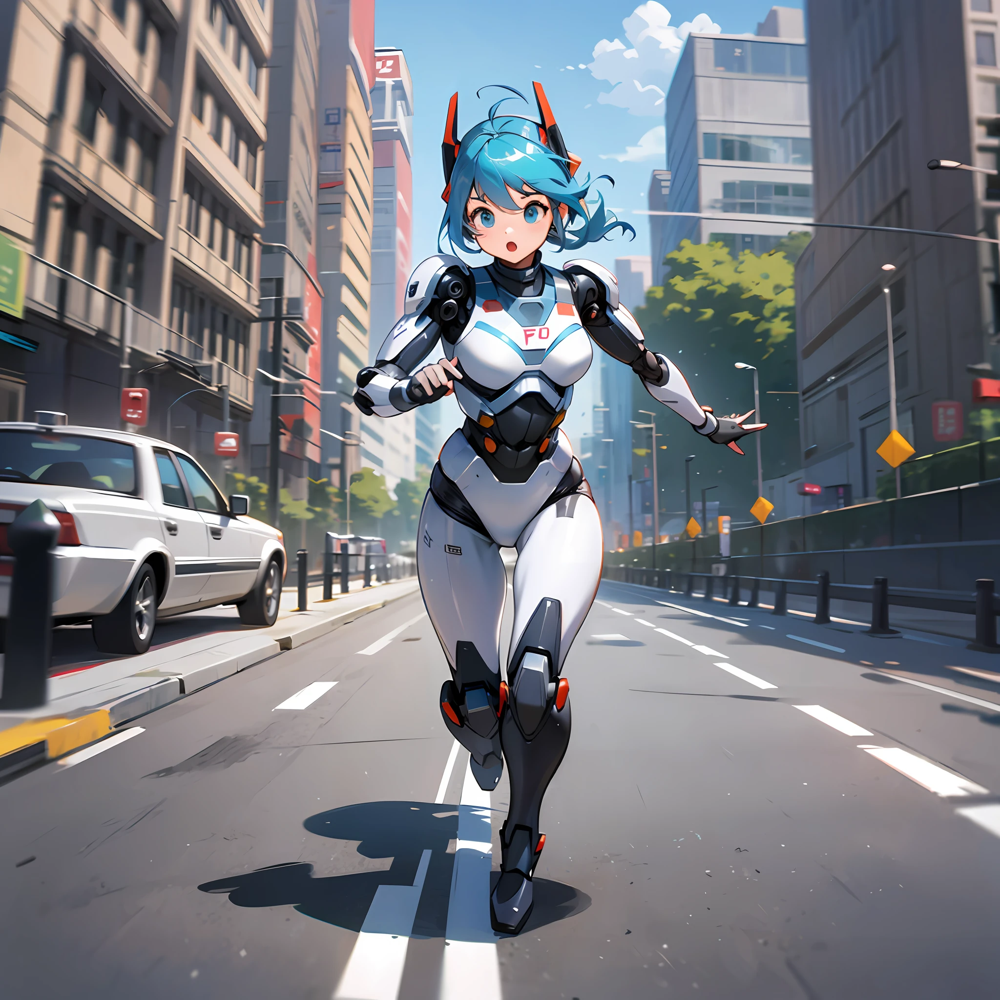 Hyper realistic full body cartoon very cute running in action girl a robocop --auto --s2