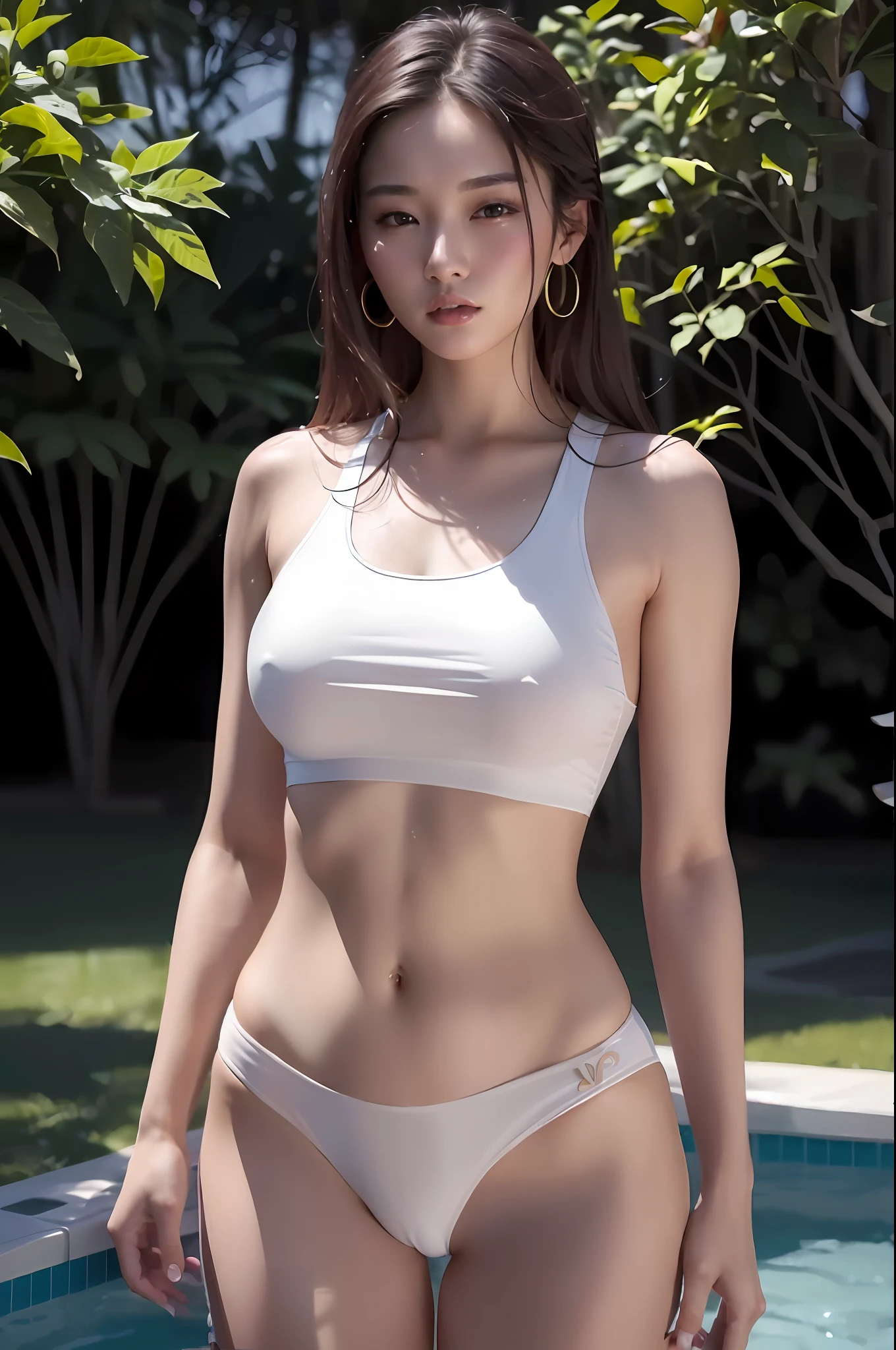 a close up of a woman in a bikini standing near a pool, gorgeous chinese model, 2 4 year old female model, sultry body with sexy belly, perfect body, sexy hot body, gorgeous young korean woman, photo of slim girl model, sexy body, attractive body, japanese model, beautiful south korean woman, beautiful asian girl, hot with shining sun