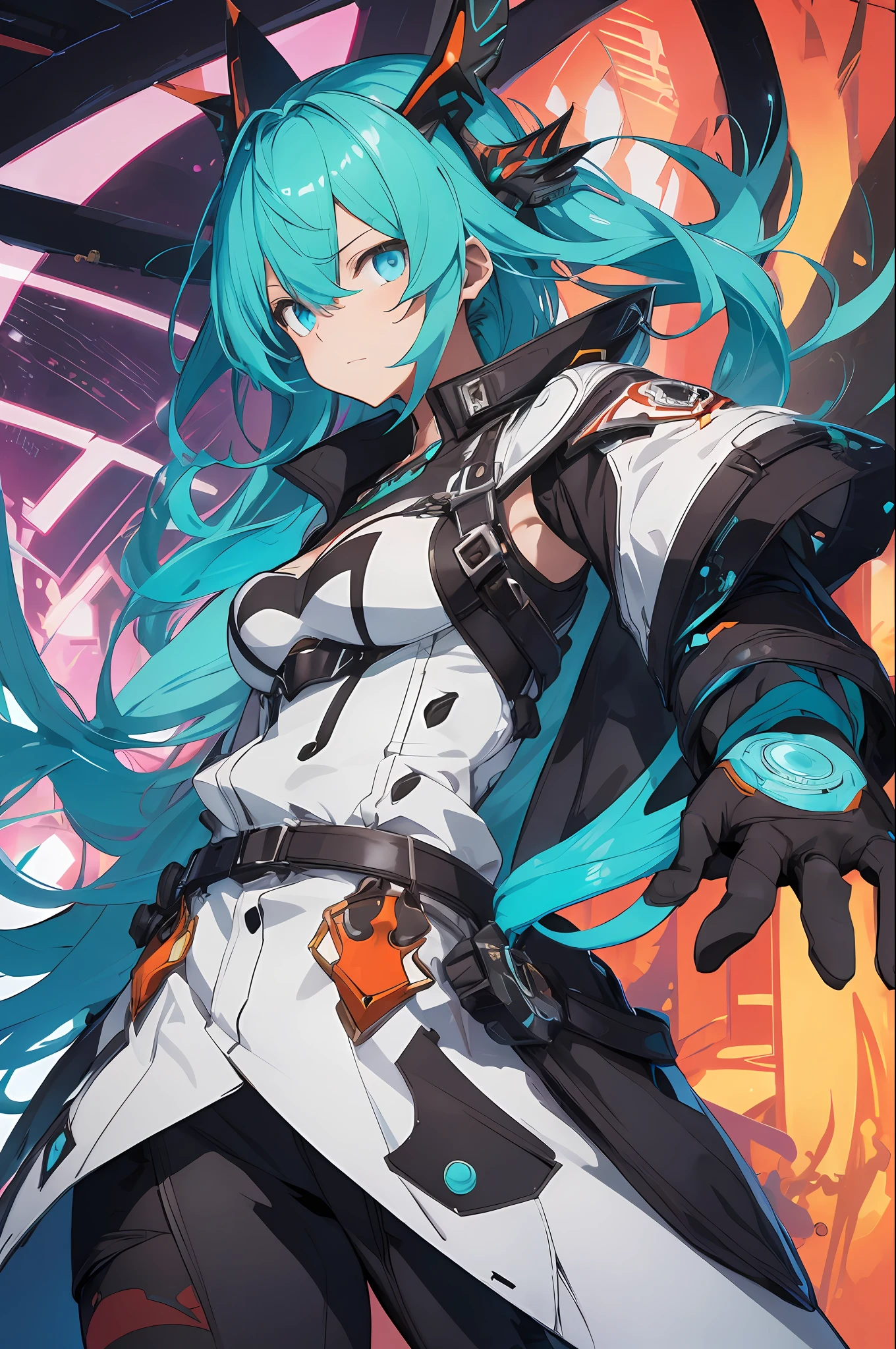 ((white clothing)), revealing, large breasts, 30 years, young beautiful girl, ultra detailed, official art, unity 8k wallpaper, BREAK, neon lighting, (vibrant brightness): 1.2, dynamic colors, striking contrast, futuristic vibration, electric power, reflective surfaces, masterpiece, best quality, ultra-detailed, illustration, 1girl, solo, background, mixed-language_text, japanese letters in graffit, girls, excellent lighting, sidelighting, (), vhsKeeper,, style GUILTY GEAR -STRIVE perfect(flat color: 1.3), (magazine_cover: 1.4), (multicolored_background: 1.3), striped_background, card_background, :: comix style by Joe Madureira :: , perfect and detailed, ultra detailed shirt with abstract design, with Japanese letters print in graffit of the sides of the clothing, image of full-body girls fighting, next to you with powerful dragons versus alien creature full of tentacles , with immersive effects, hover effect, background style graffiti tribal tattoo with vibrant colors "ultra hdr" detailed and with focus effect, (masterpiece: 1.2, best quality), (finely detailed beautiful eyes: 1.2), , ((Solo)), (Finely detailed eyes and detailed face: 1.3), in various full-body attack poses, (cute background: 1.2),futuristic costume, Super detailed circular metals Clinging to the arms and pants, fantastic paintings
