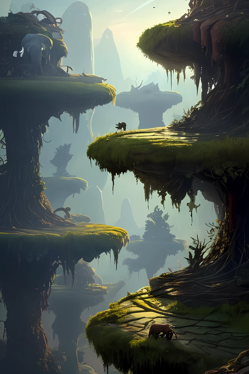 An elephant drinks in the middle of the forest