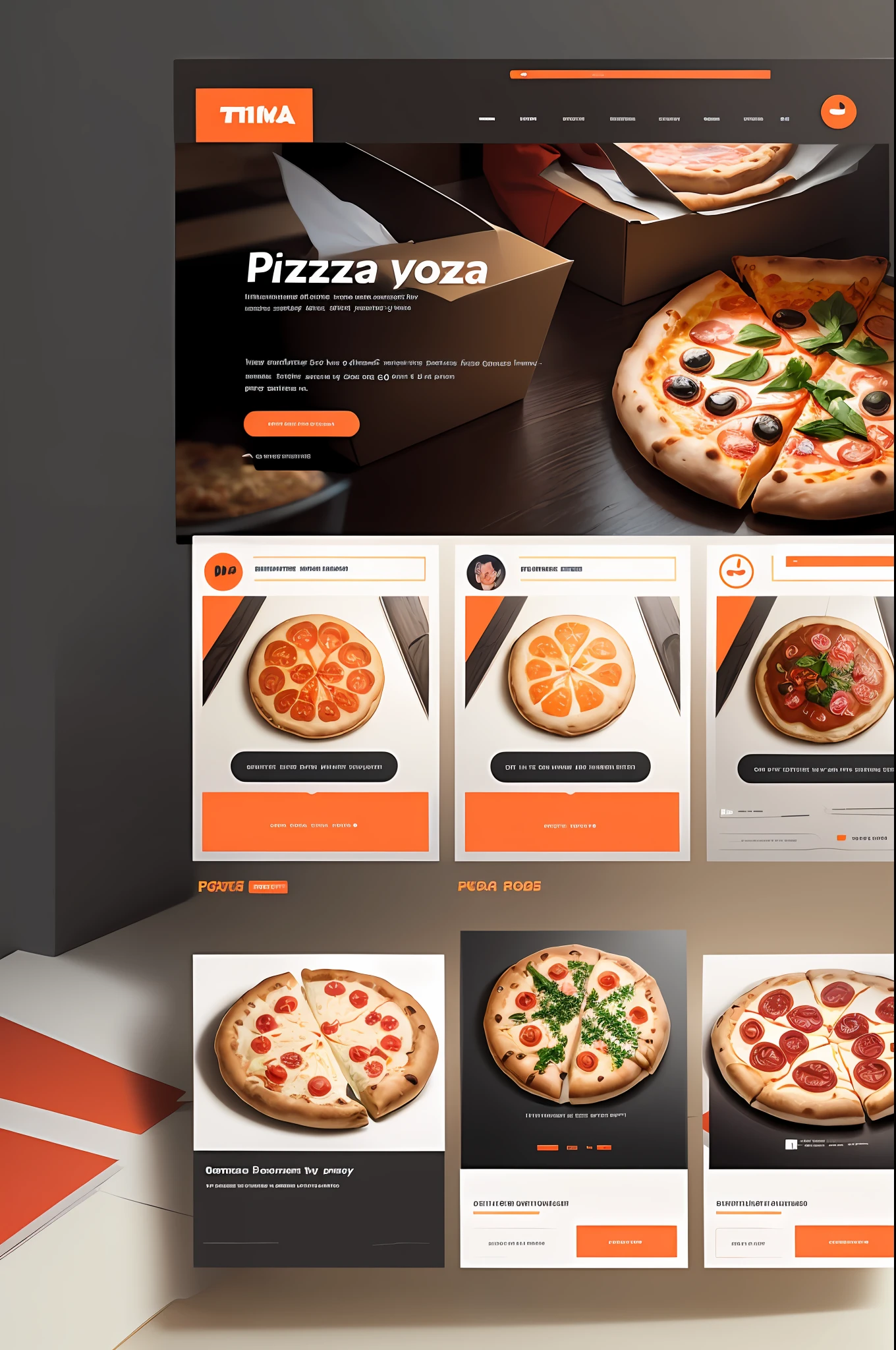 website about pizza delivery system. Buy pizzas. Description. Ideas. Colors white orange and black. beautifull website, webdesign, ui, ux,figma, menu, dribbbl --auto --s2