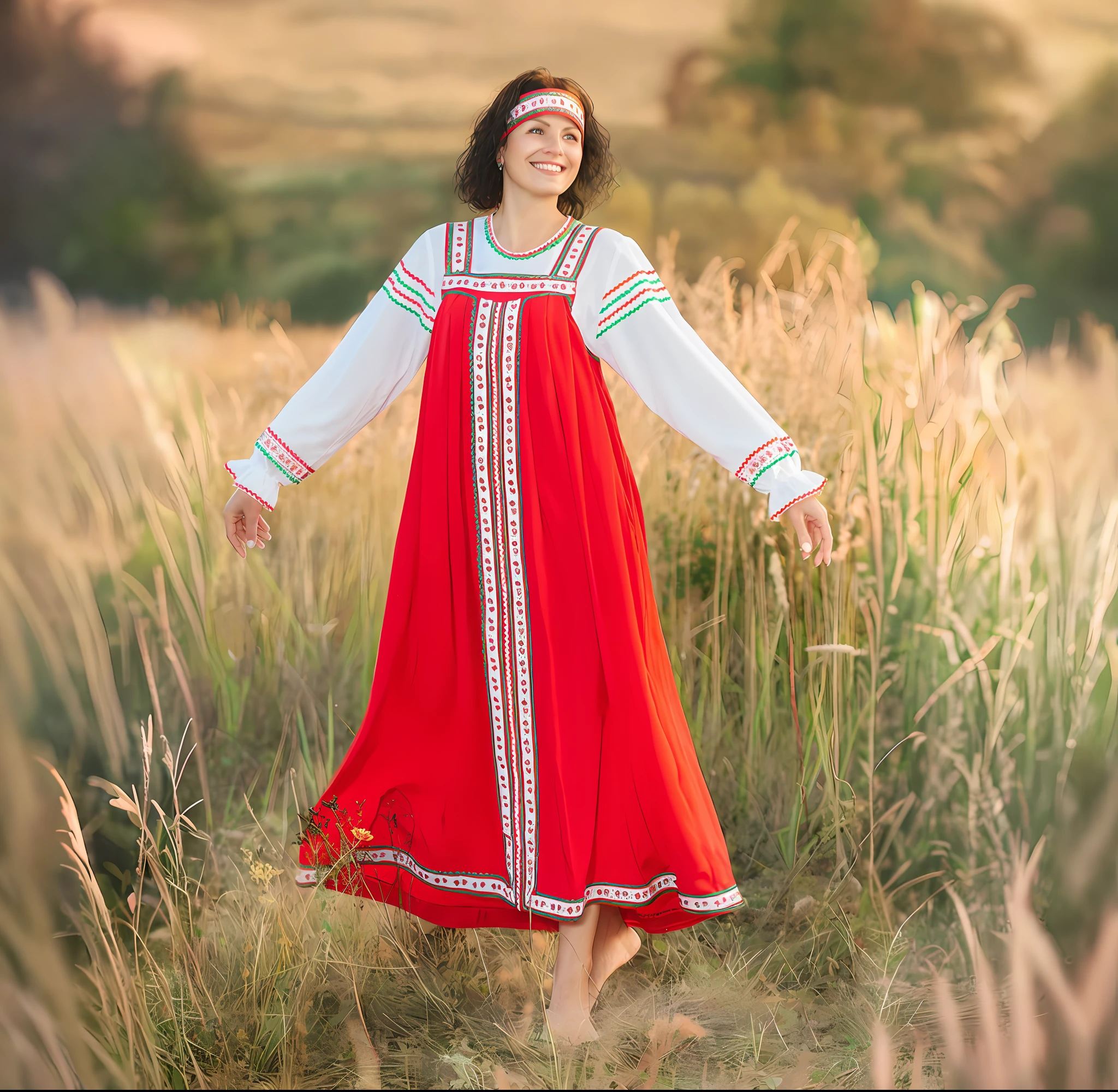 arafed woman in a red dress standing in a field, slavic style, traditional russia, russian clothes, russian costume, traditional clothes, ukrainian national clothes, traditional clothing, traditional dress, traditional costume, ukrainian national costume, peasant dress, authentic costume, georgian dress, white and red dresses, wearing a white folkdrakt dress, long dress female