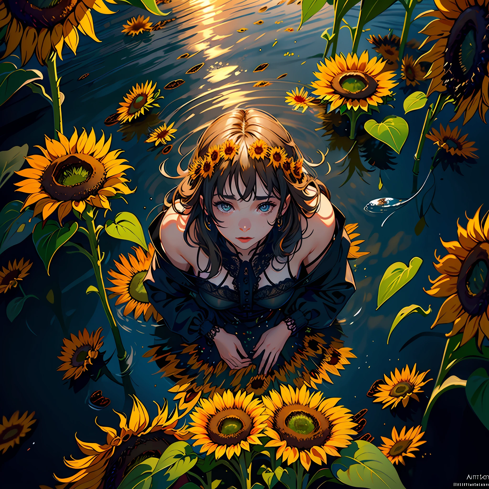 (((hundreds of sunflowers falling from the sky))), rain of sunflowers, fall of sunflowers, night, nightfall, hyperdetailed intricately detailed ultra realistic art trending on Artstation triadic colors Unreal Engine 5 detailed matte painting, deep color, fantastical, intricate detail, splash screen, complementary colors, fantasy concept art, 8k resolution, ultra realistic deviantart masterpiece, (dark shot:0.9), soft cinematic light, adobe lightroom, photolab, hdr, intricate, highly detailed