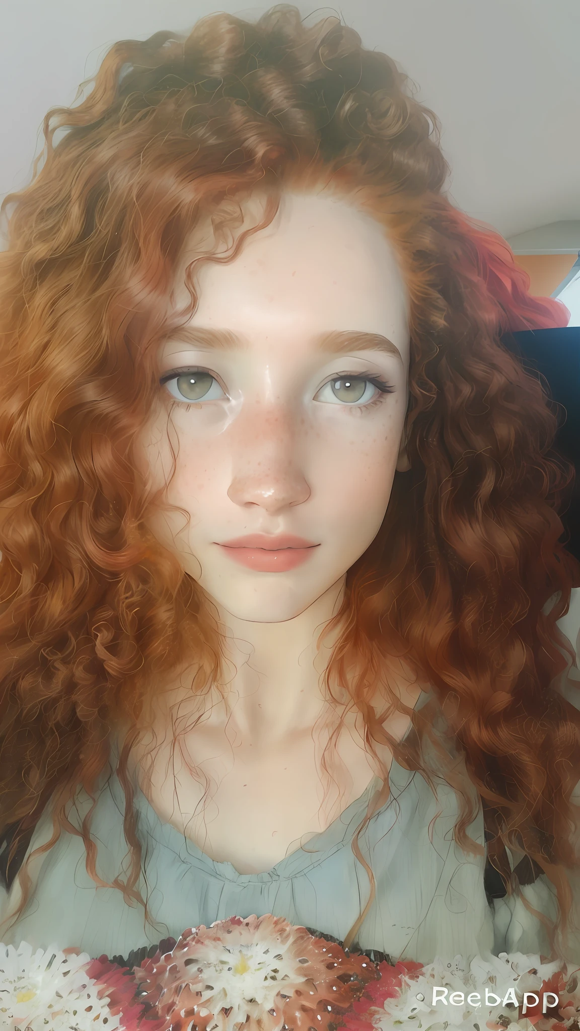 arafed woman with red hair and freckles on her face, with curly red hair, curly red hair, red hair and freckles, red curly hair, ginger hair with freckles, with freckles, around 1 9 years old, 18 years old, small freckles, no makeup wavy hair, red curled hair, with haunted eyes and curly hair, a redheaded young woman