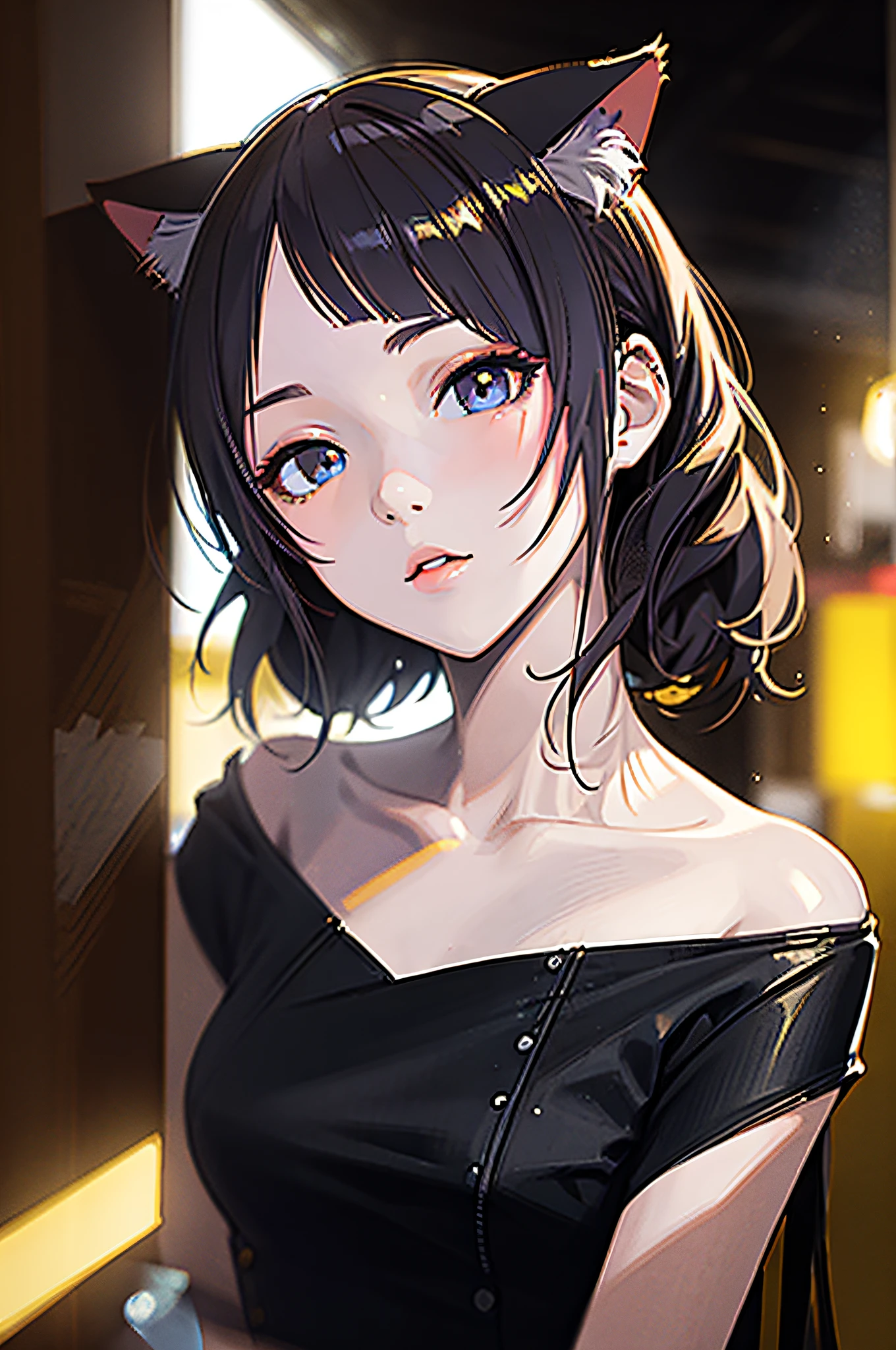 Mami Tanaka, (Masterpiece, Best Quality:1.2), Photorealistic, Refinement, Cat Ears Woman, Woman, Full Body, Delicate Face, Fine Eyes, Sharp Pupil, Realistic Pupil, Face Light, Realistic Skin,Bikini, Firm Skin, Ultra Detail, Depth of Field, Bokeh