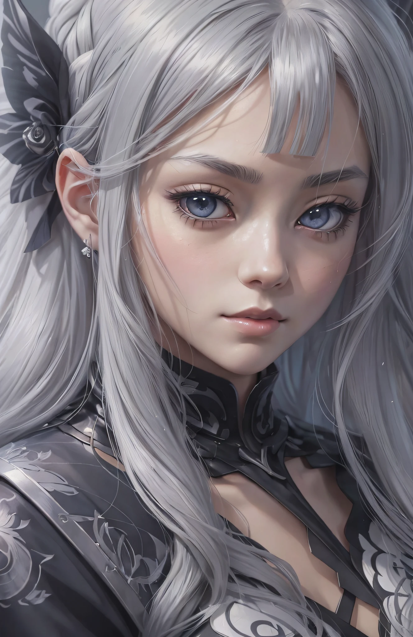 ((masterpiece, best quality)), anime girl with long gray hair and black party dress, detailed portrait of anime girl, detailed digital anime art, stunning anime face portrait, detailed anime art, portrait knights of zodiac girl, digital anime illustration, beautiful anime portrait, detailed anime soft face, detailed anime artwork, soft anime illustration, clean detailed anime art, 8k high quality detailed art