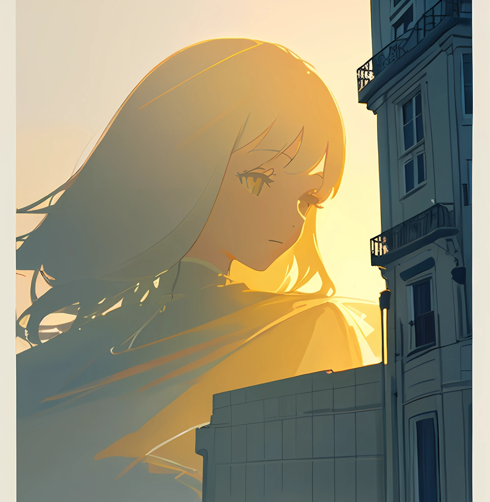a lovely girl as a gentle (giantess) in a [city], muted Color, low angle shot, illustration, highly detailed, (1 girl), soft light, [bright eyes], relaxed