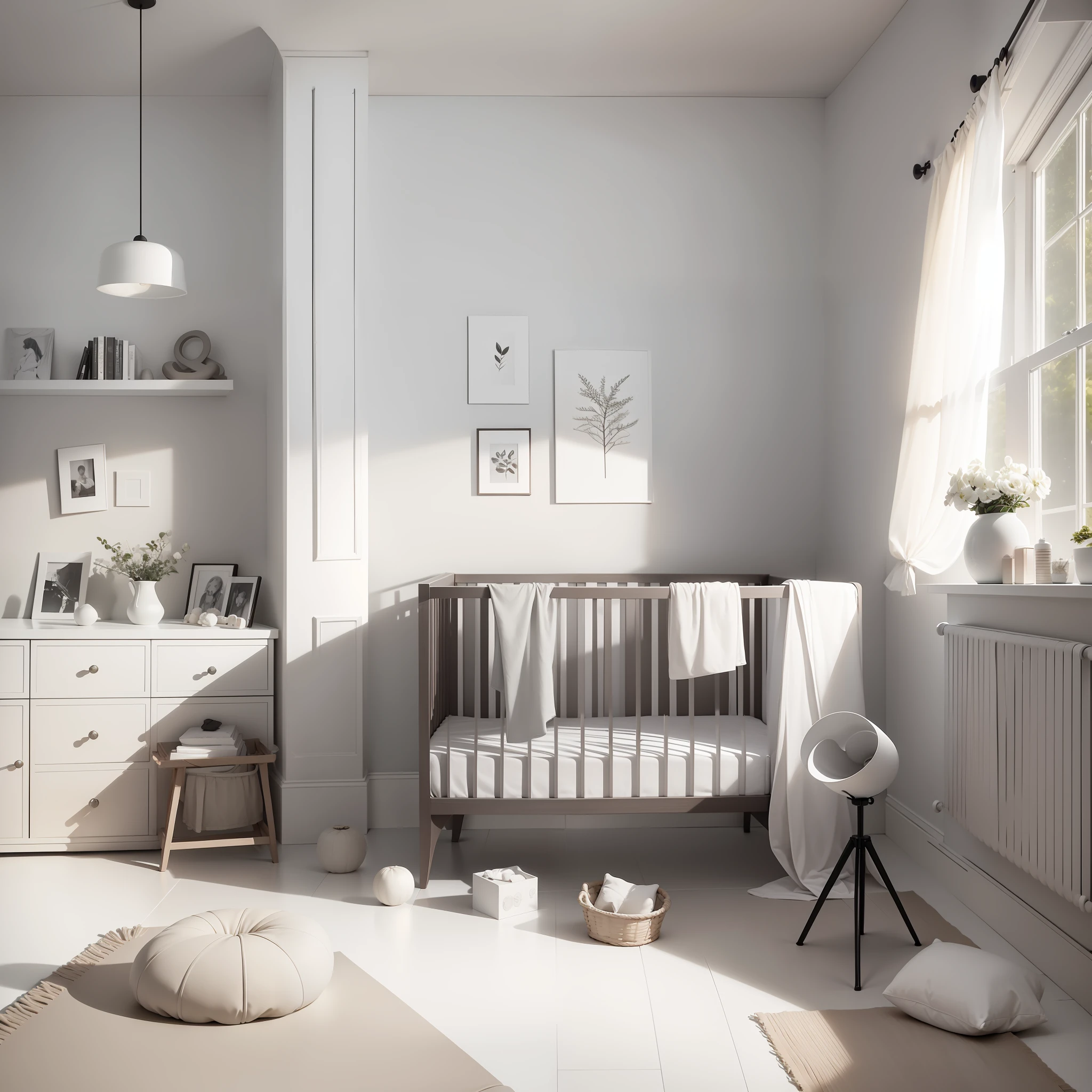Create an aesthetically cribs with a relaxing, stylish, and marketable UI/UX design that showcases a lifestyle and perspective centered around interior design. Utilize a color scheme dominated by white and grey for a modern and sophisticated feel
