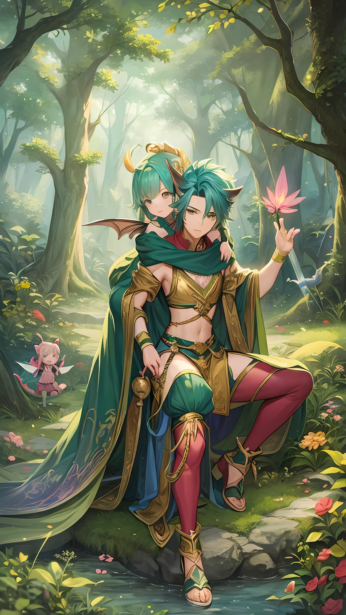 Dragon boy and fairy girl in a forest