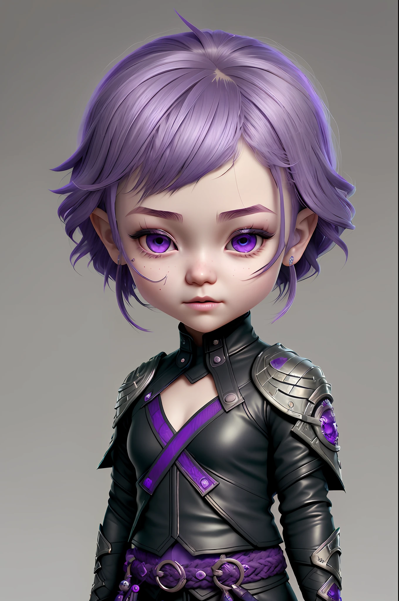 cbzbb , 1girl ,raiden shougn ,charachter ,cute, little,  beautiful, devian art, trending artstation, digital art, detailed, cute, realistic, humanoide, character, tiny,cinematic sho ,cinematic lights,looks happy, purple hair, purple eyes