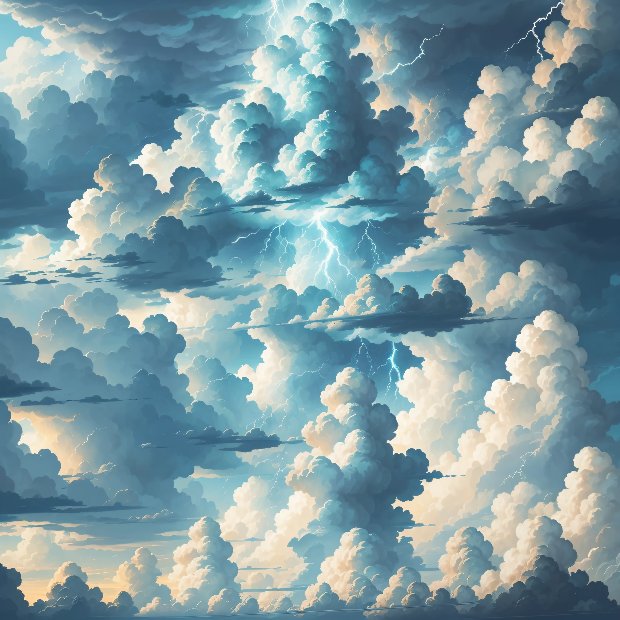 Sprites of 2D clouds for a cloud warfare game, depicting nimbus clouds infused with thunderous power, crackling with electricity and casting menacing shadows, set against a turbulent stormy sky, evoking a sense of impending doom, Digital painting --auto --s2