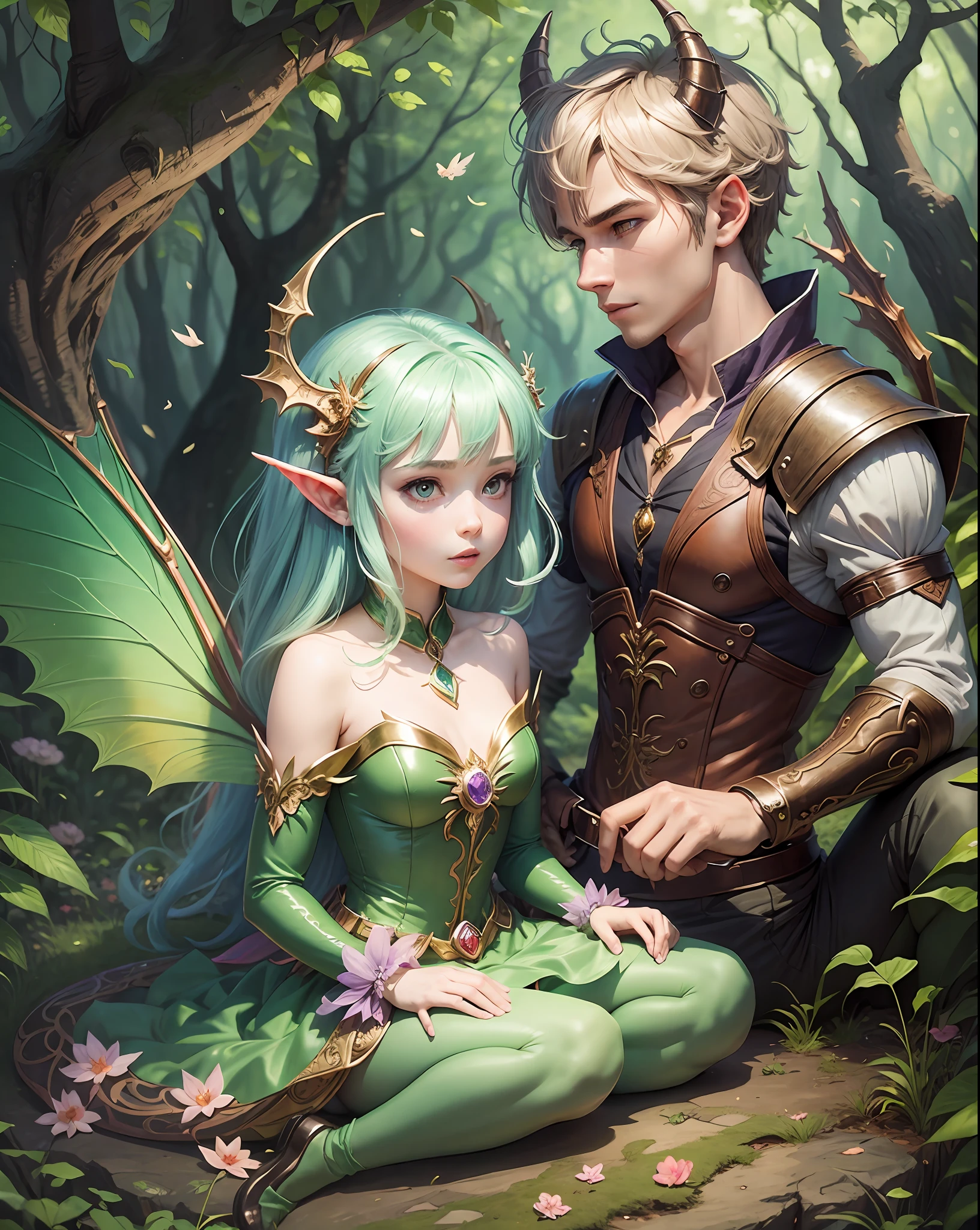 Dragon boy and fairy girl in enchanted forest --auto --s2
