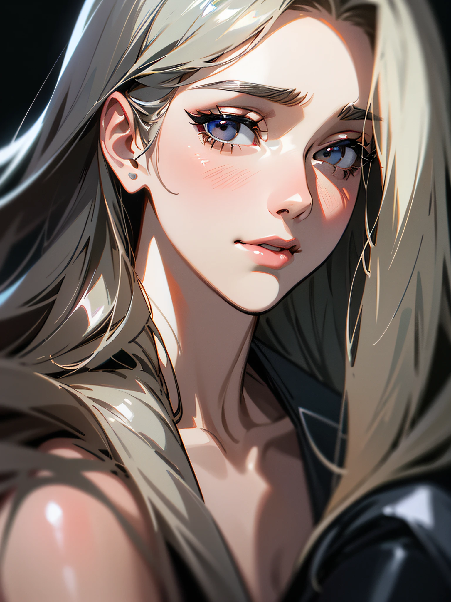 Masterpiece, Superb Clothing, (Illustration), ((2 People)), ((Handsome Young Couple Kissing and Hugging), (Russian Mill Style), Fashion, Leather Jacket, (Long Hair), (Happy), (White Skin), (Dark Circles), Handsome, Party, Toast, Trend, Dark Gray,, Close Up, (Grand Background), (Chiaroscuro)), Fine Face Details, Facial Details, Cinematic Lighting, (Depth of Field), UHD, (Upper Body), Black Background