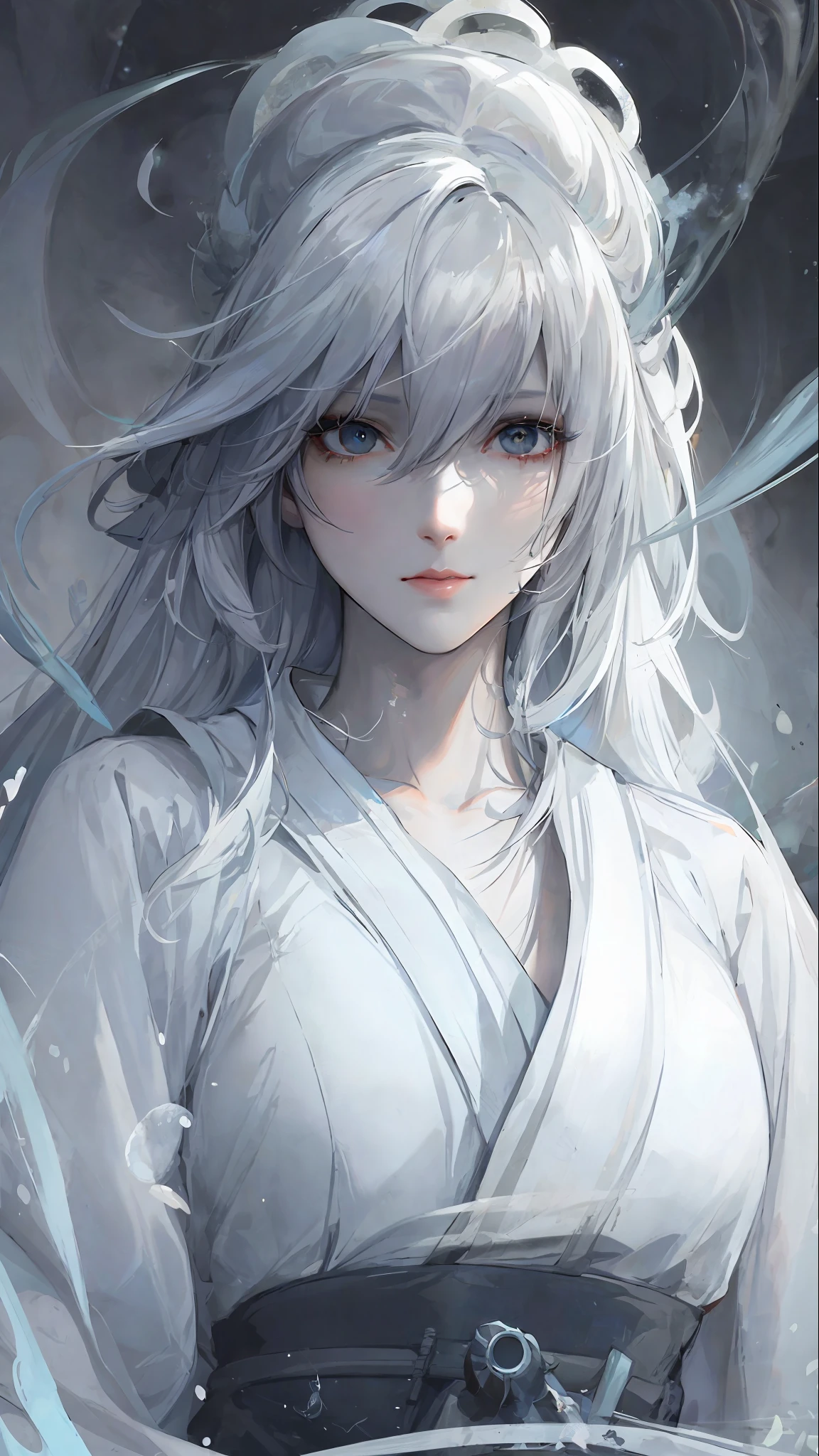 a close up of a woman with white hair and a white mask, beautiful character painting, guweiz, artwork in the style of guweiz, white haired deity, by Yang J, epic exquisite character art, stunning character art, by Fan Qi, by Wuzhun Shifan, guweiz on pixiv artstation