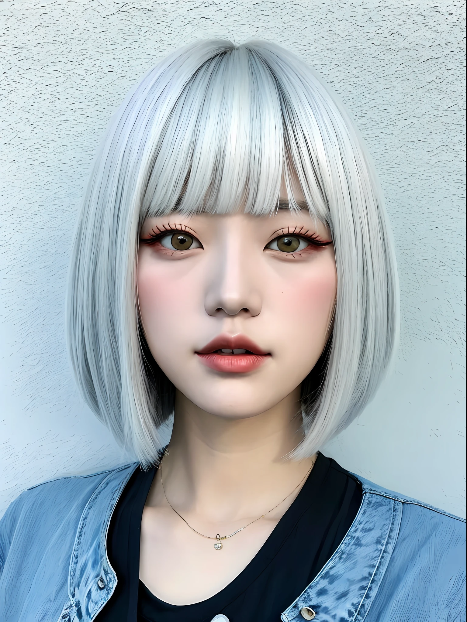 Baseball Strong Big Breasts Big Ass Showing Off Ahe Face Background Bokashi Lake White Hair Color Bob Cut Double Eyelids