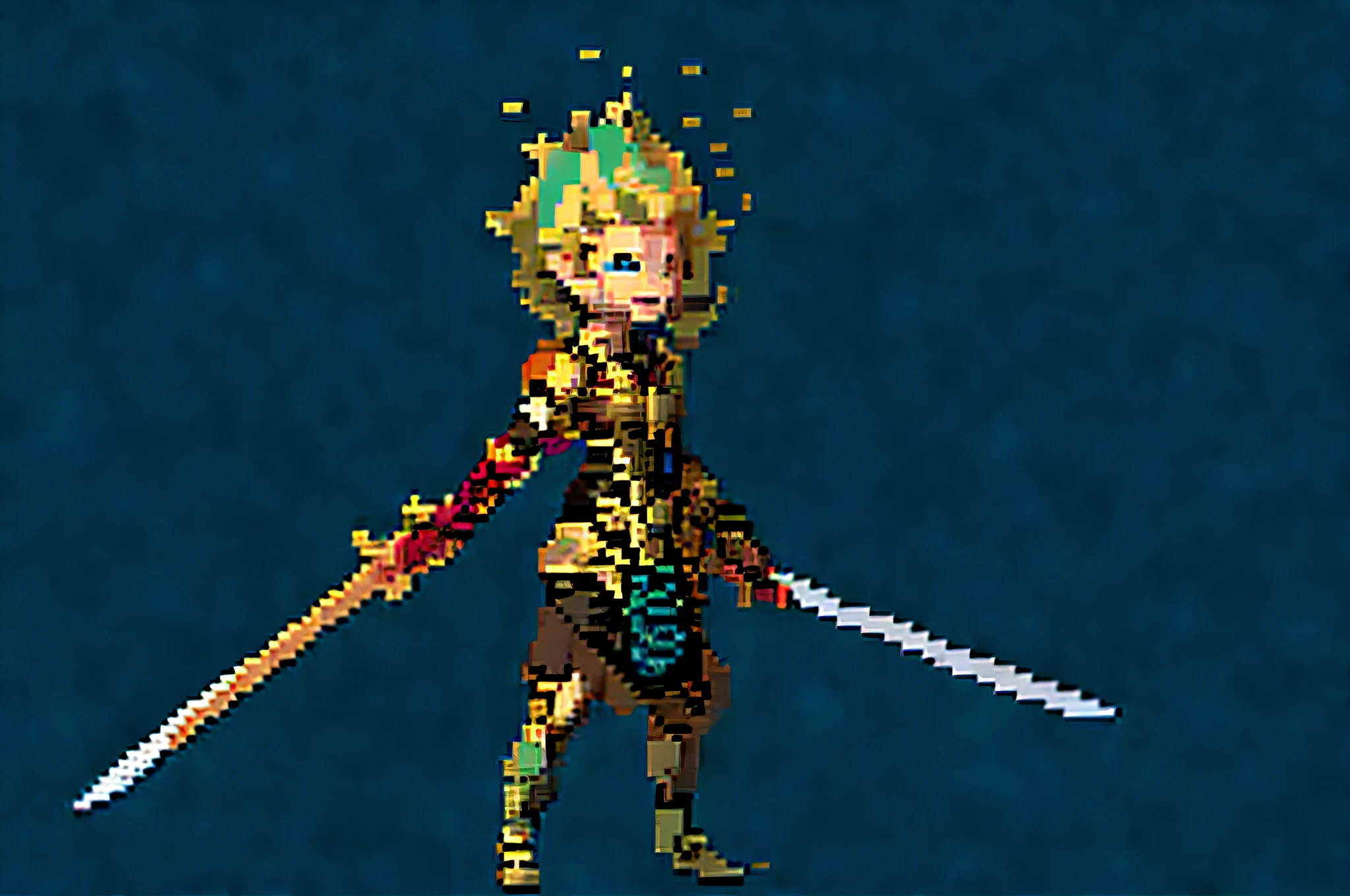 RPG 2D warrior character with a long sword, with a front posture with black clothes
