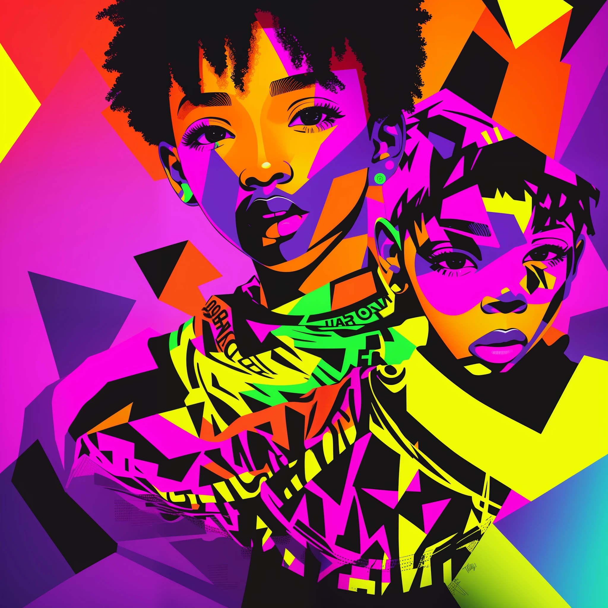 Black children bright colors, streetwear contrast of light and shadow, a mix of graphic --S5 --auto --s2