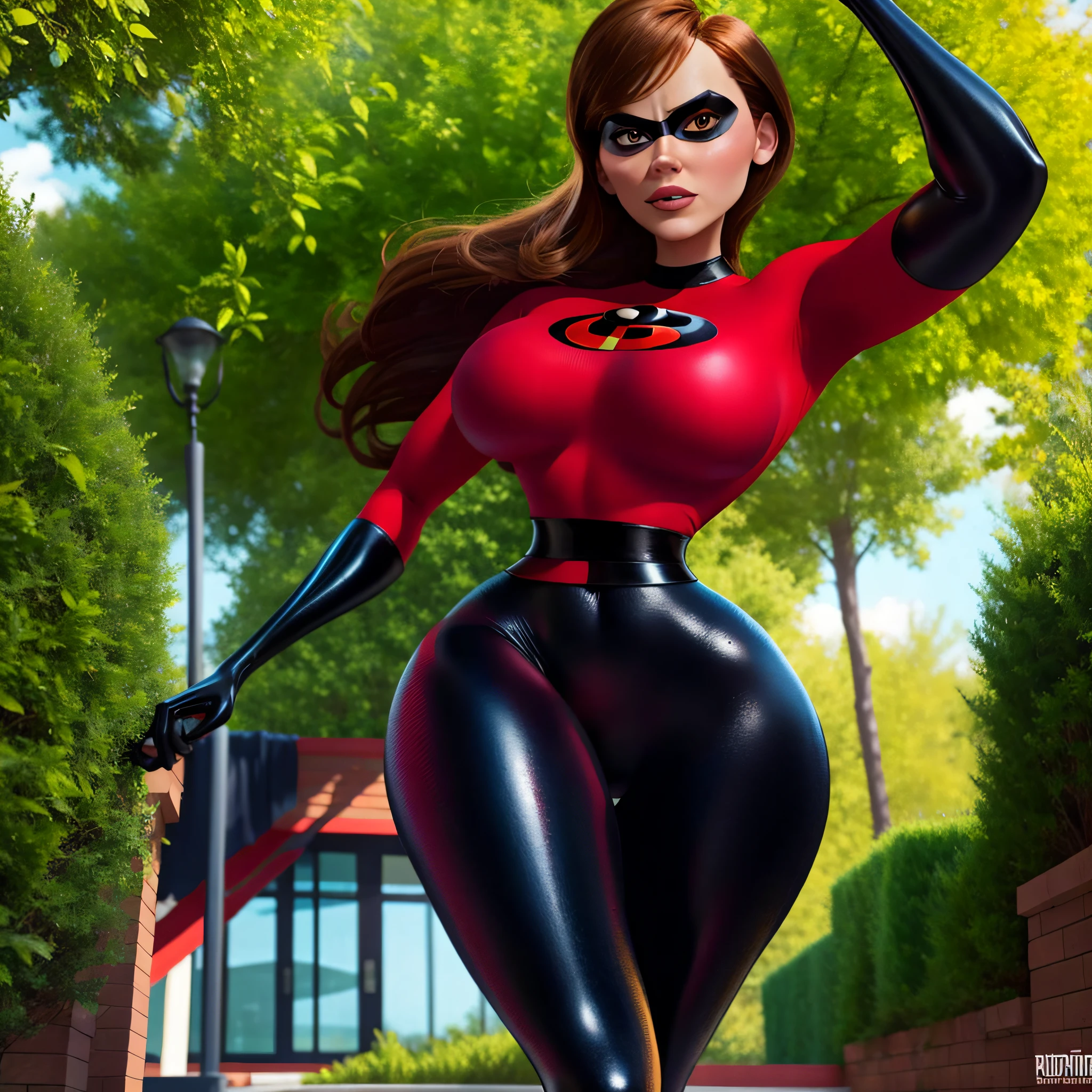 The Incredibles Elastigirl perfect body, in tight clothes, perfect body and face, chic body, outdoors