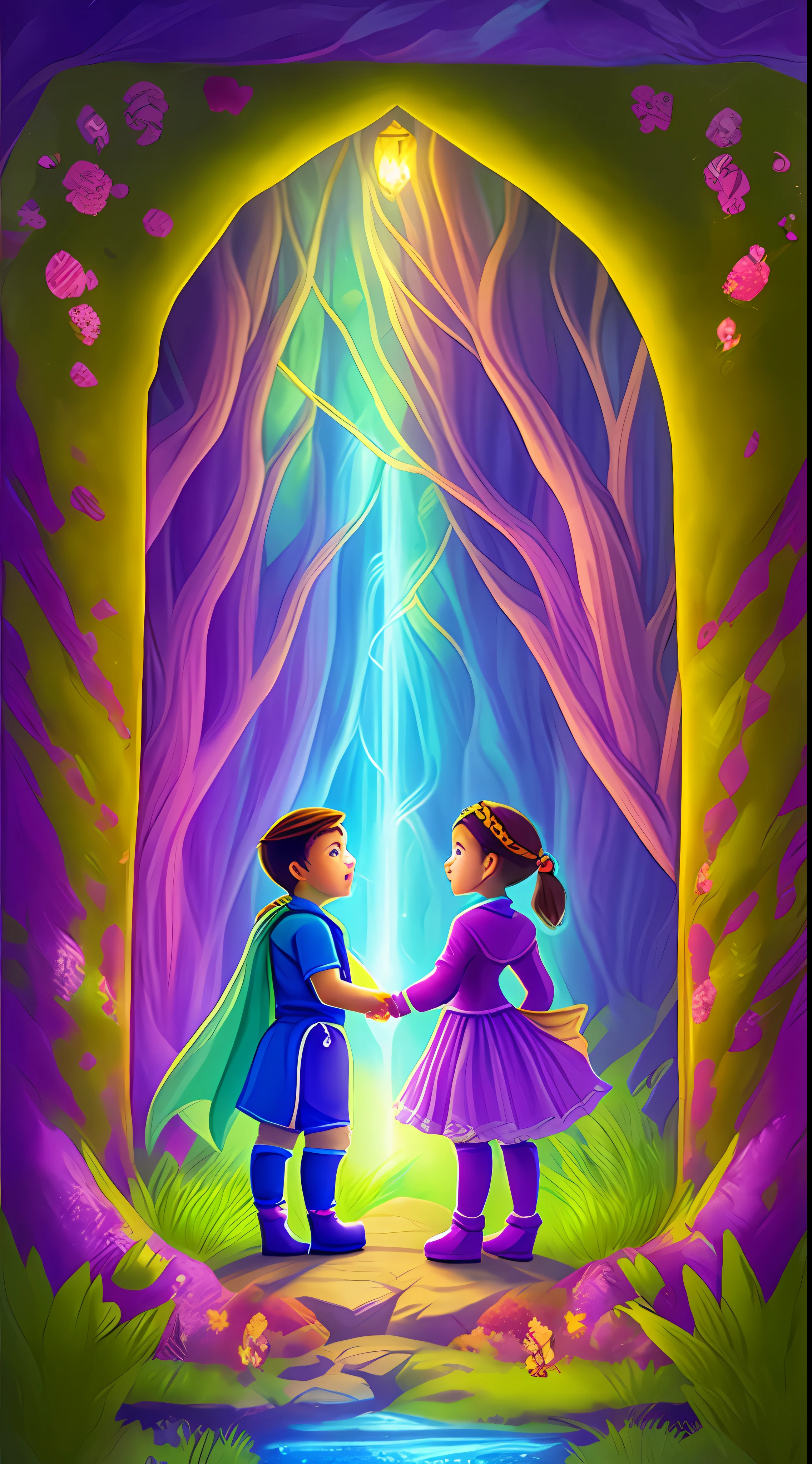 Enchanted Forest, Final Adventure, children pedro and Sofia help the fairies, magical forest, cartoon