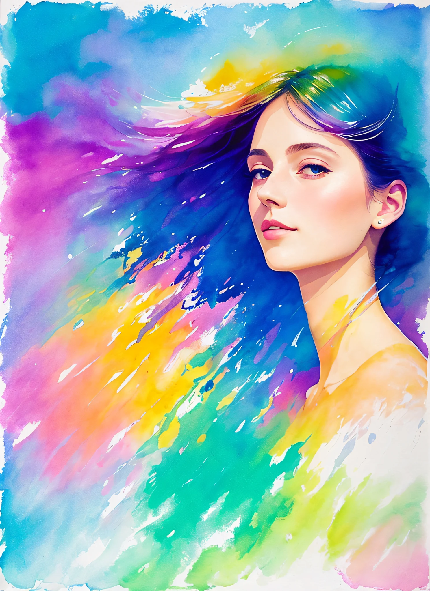 MSE painting Agnes Cecil woman, luminous design, pastel colors, ink dripping, summer sunshine, pop image