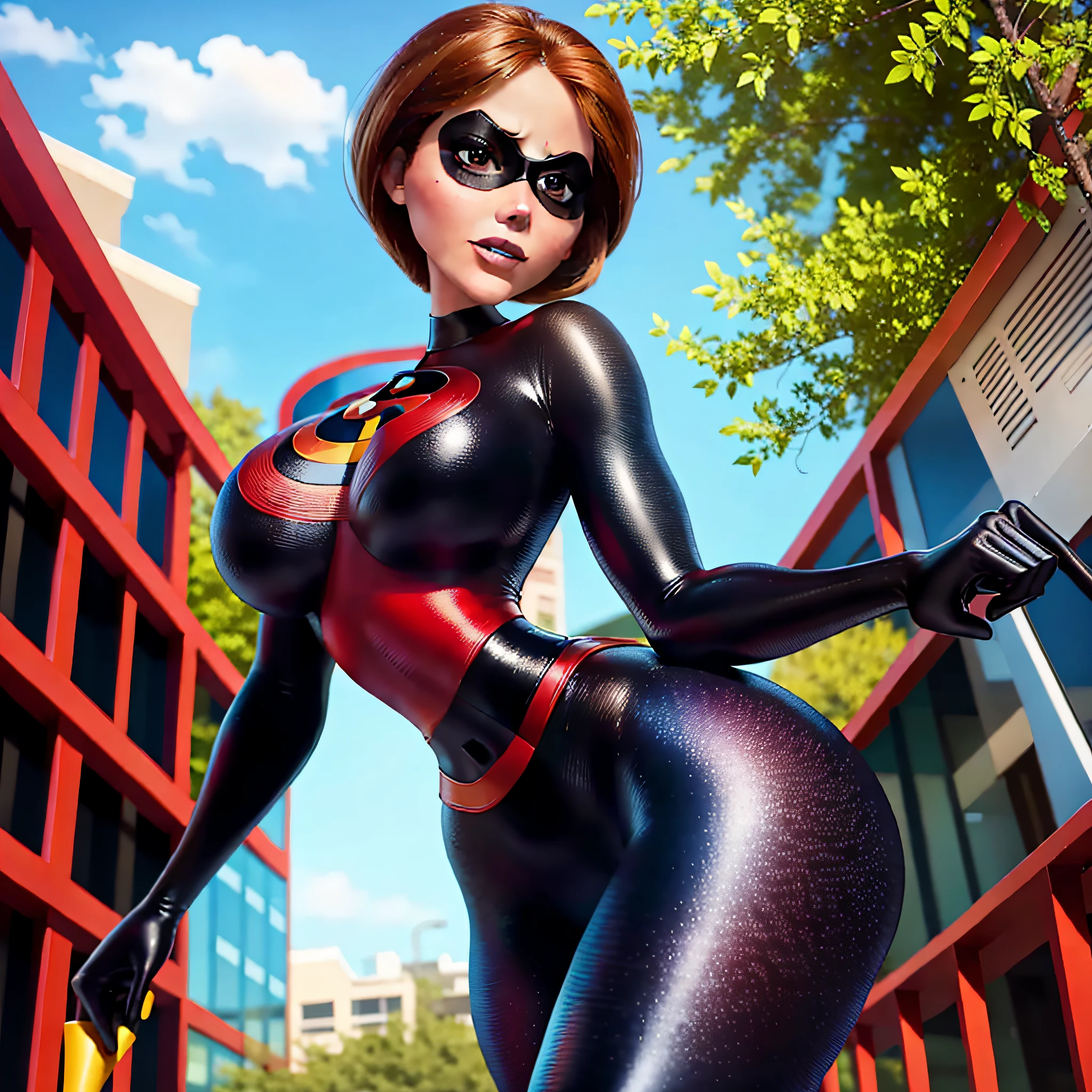 The Incredibles Elastigirl perfect body, in tight clothes, perfect body and face, chic body, outdoors