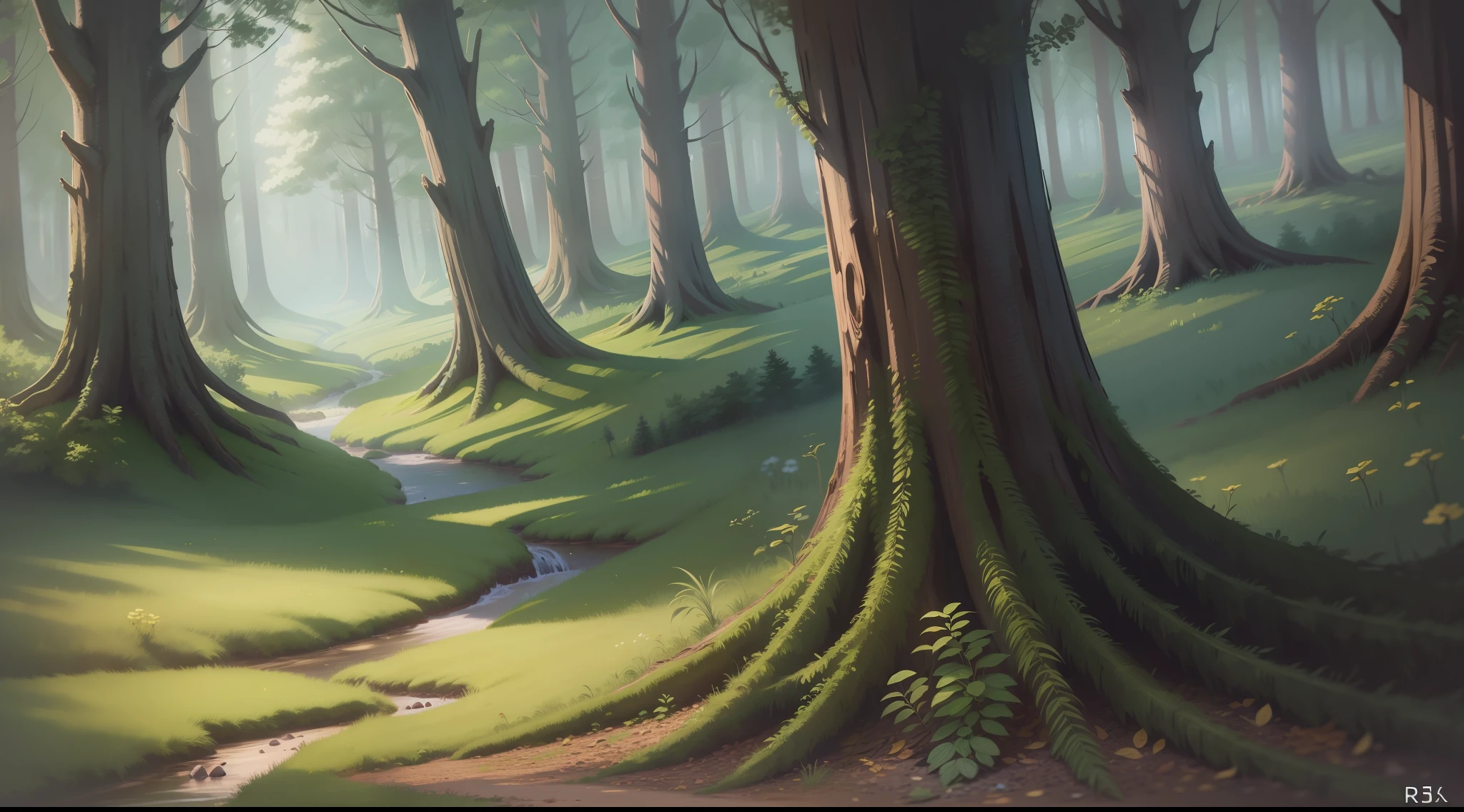 enchanted forest landscape, intricate details, 8k, uhd, severe low lighting, high quality, sharp focus, fujifilm XT3, drawing style --r