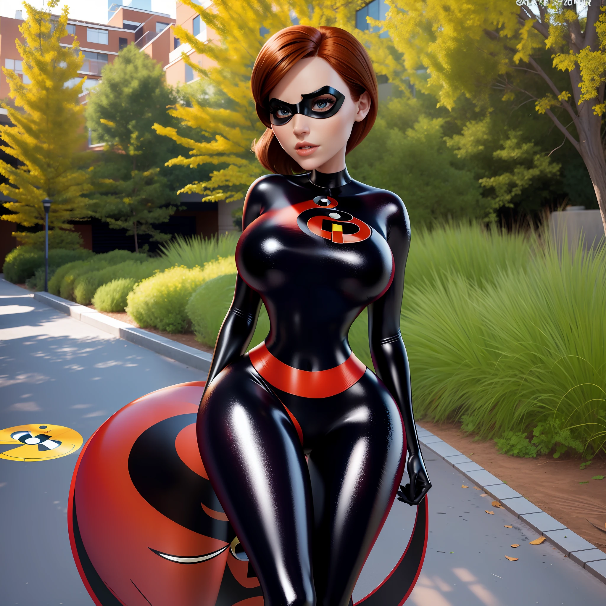 The Incredibles Elastigirl perfect body, in tight clothes, perfect body and face, chic body, outdoors