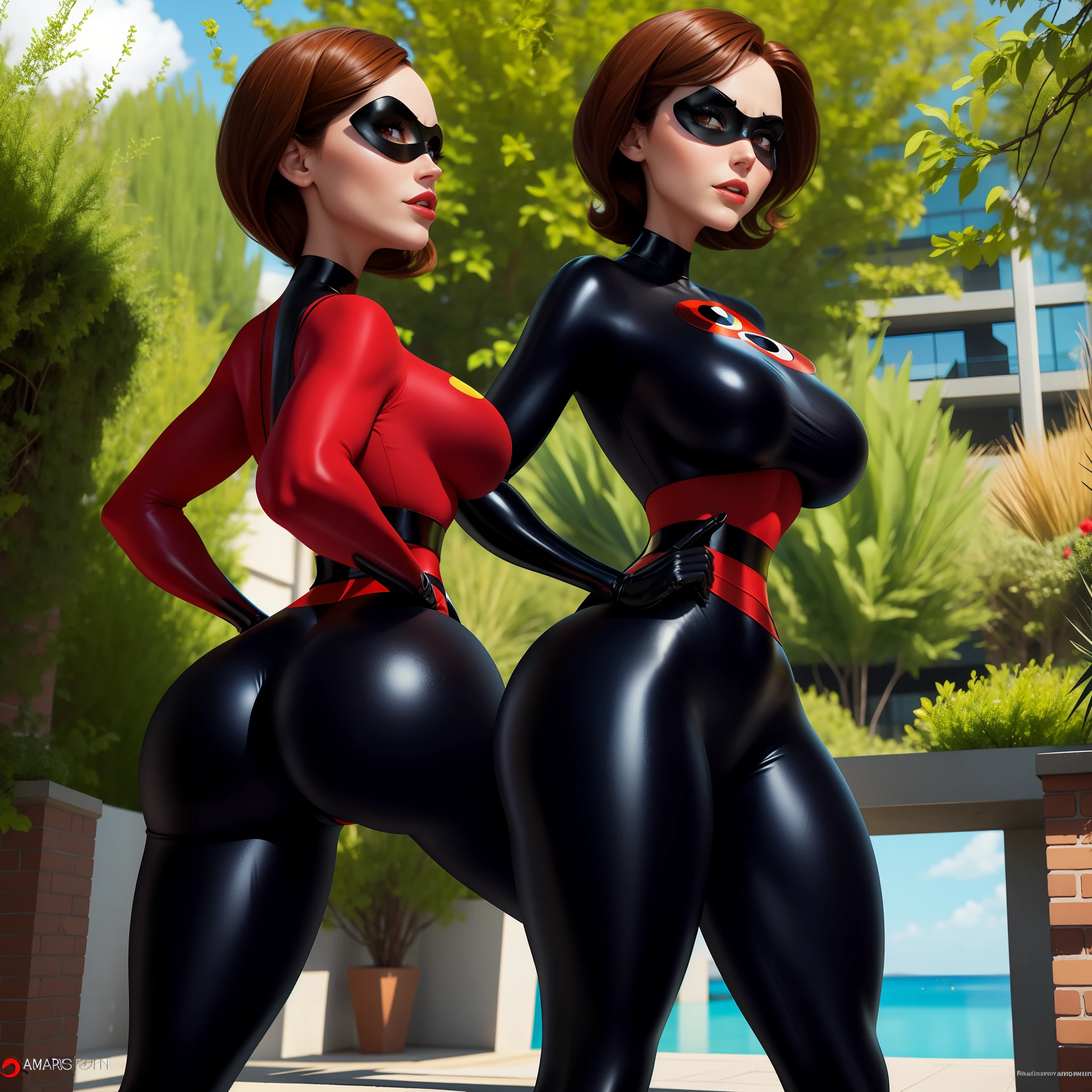 The Incredibles Elastigirl perfect body, in tight clothes, perfect body and face, chic body, outdoors