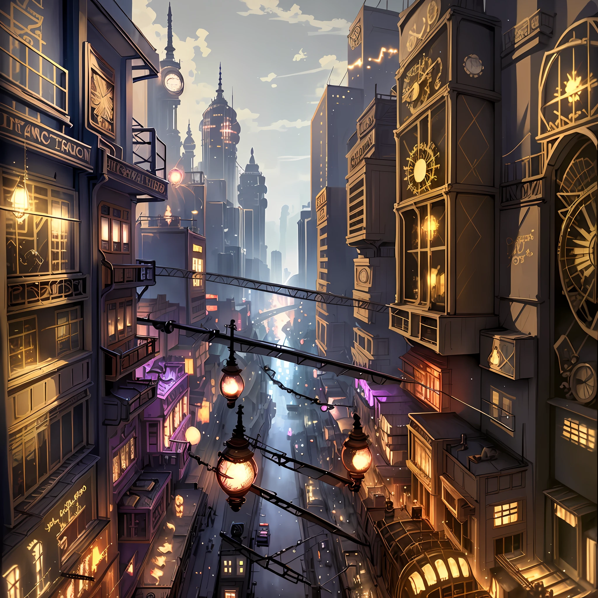 Create a scenario of a steampunk city, half gangster with lots of lights and casinos and lots of people