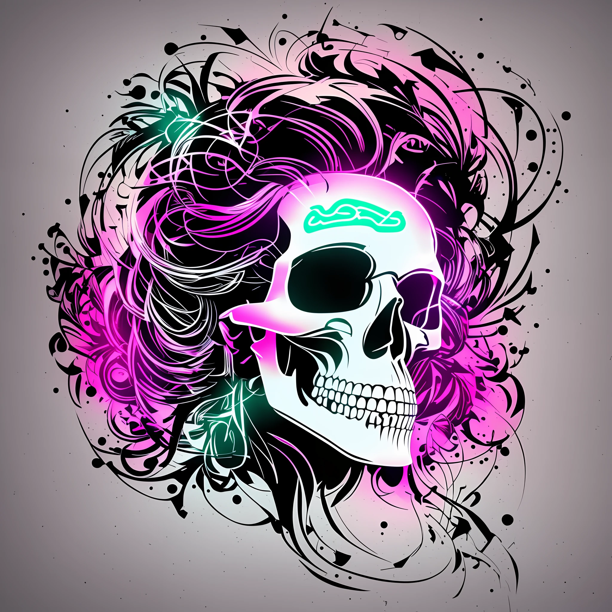 a creative illustration with neon strokes of a skull head with white background --auto --s2