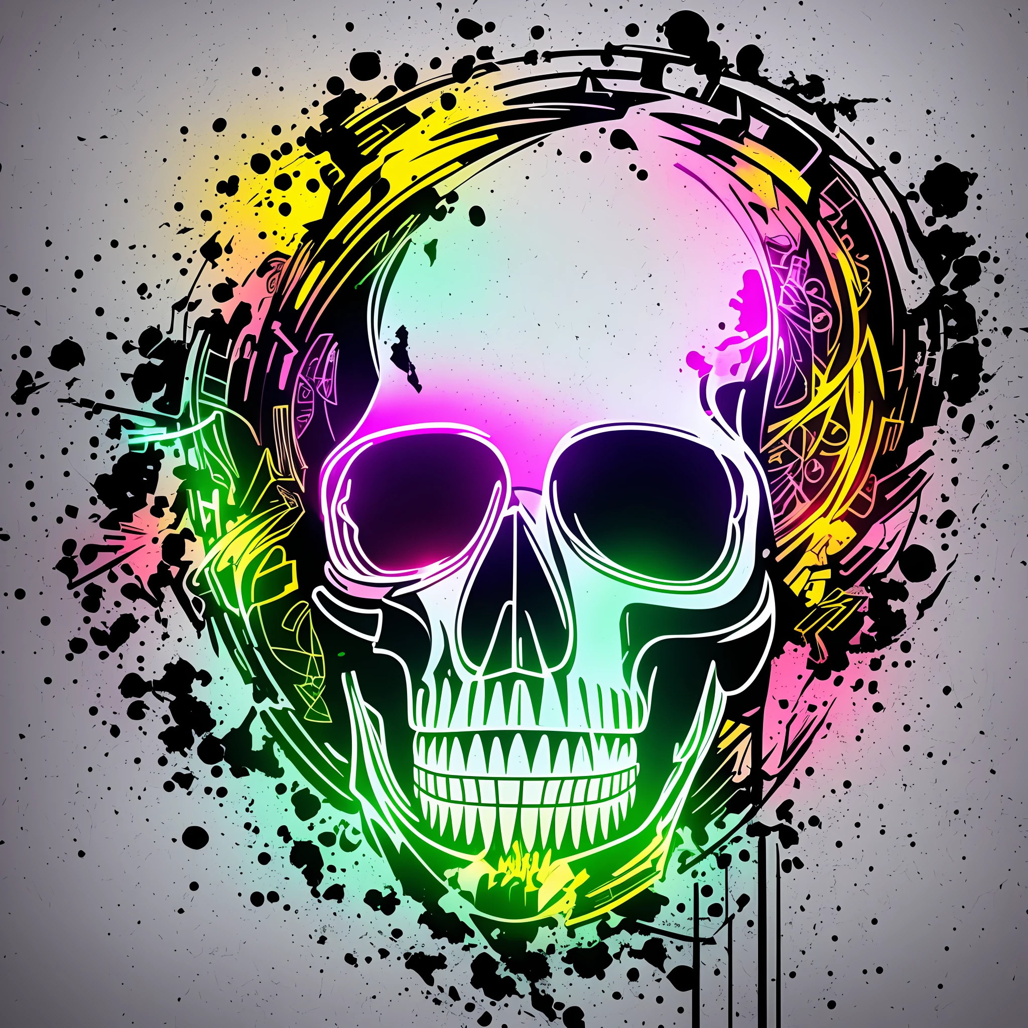 a creative illustration with neon strokes of a skull head with white background --auto --s2