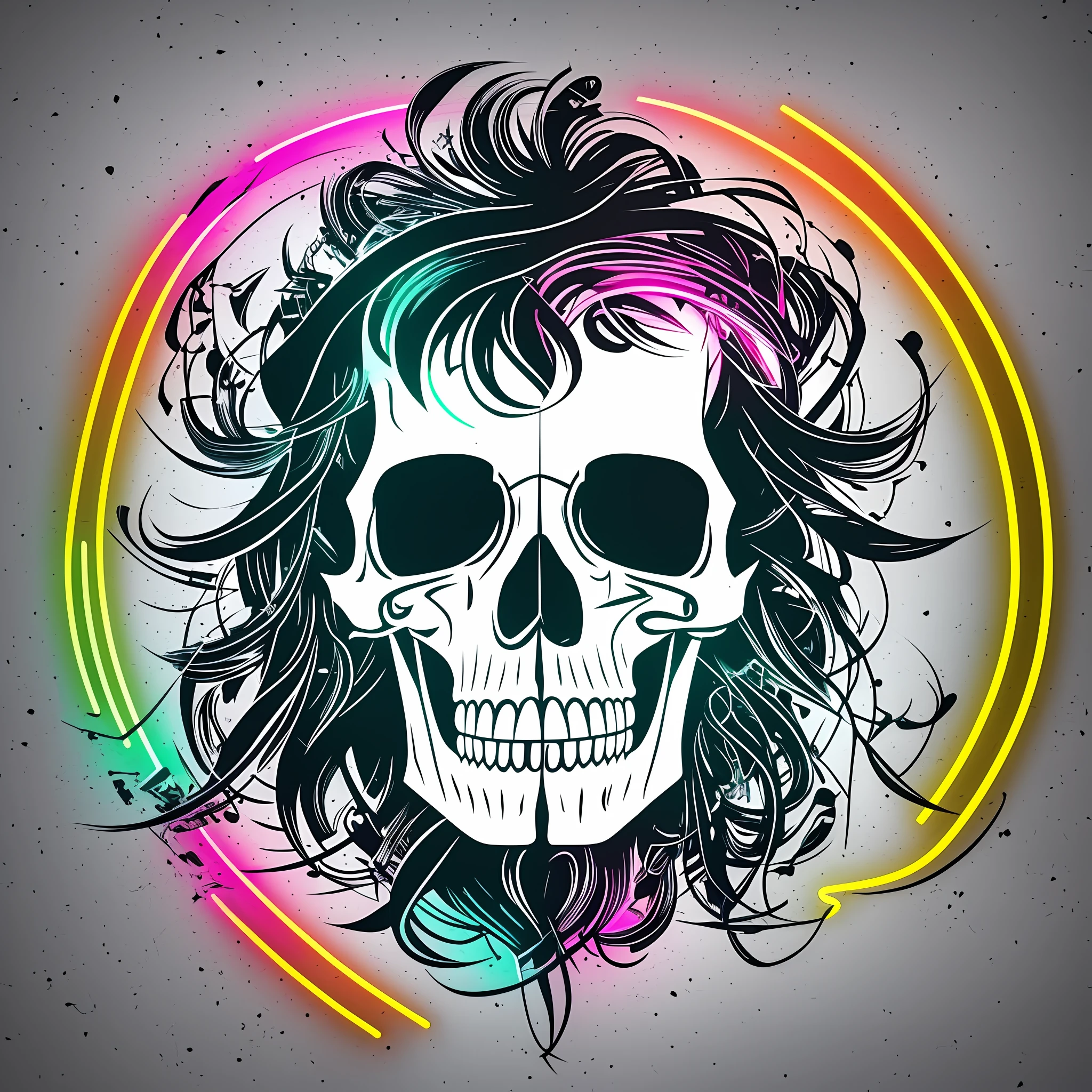 a creative illustration with neon strokes of a skull head with white background --auto --s2