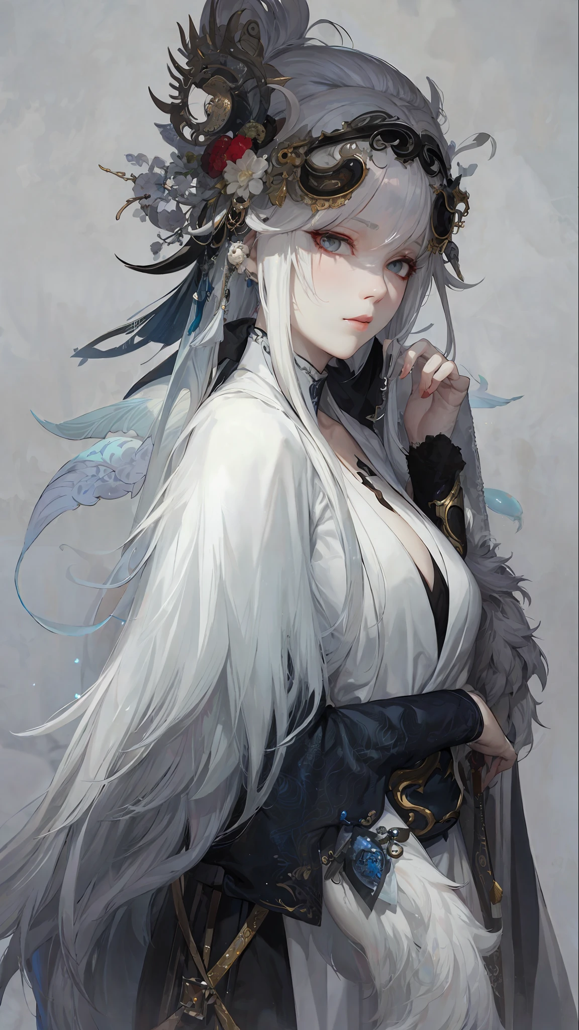 a close up of a woman with white hair and a white mask, beautiful character painting, guweiz, artwork in the style of guweiz, white haired deity, by Yang J, epic exquisite character art, stunning character art, by Fan Qi, by Wuzhun Shifan, guweiz on pixiv artstation