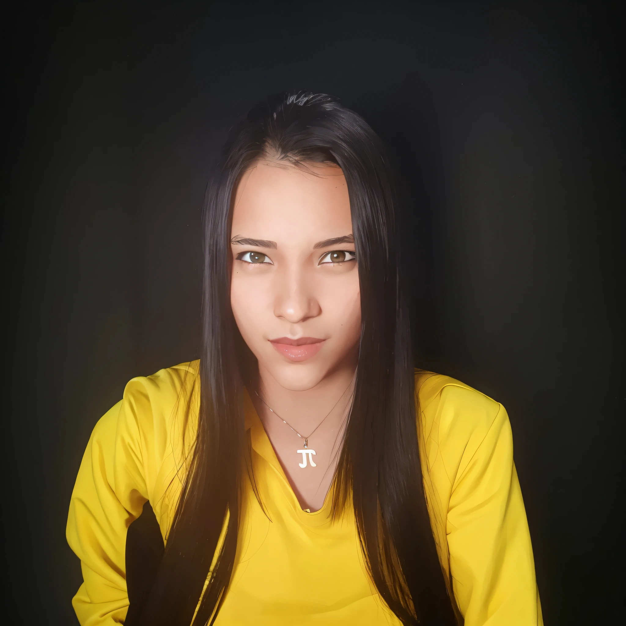Girl with yellow hood using computer