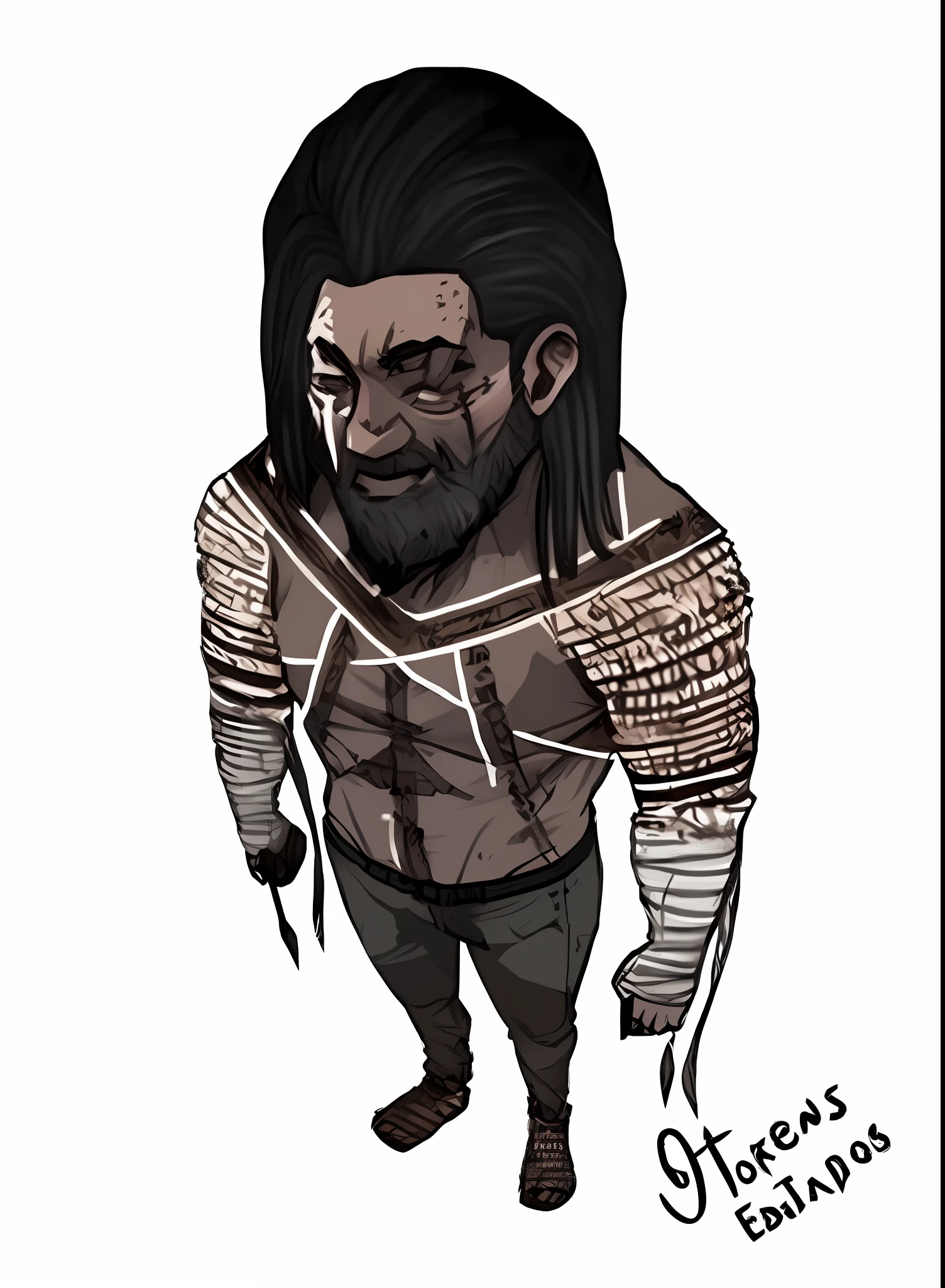 a drawing of a man with a beard and a beard with a knife, d&d character commission, comic character design, highly detailed character design, d & d style full body portrait, full body dnd character portrait, disco elysium character, detailed full body concept, detailed character art, character full body portrait, male character design, character design humanoid