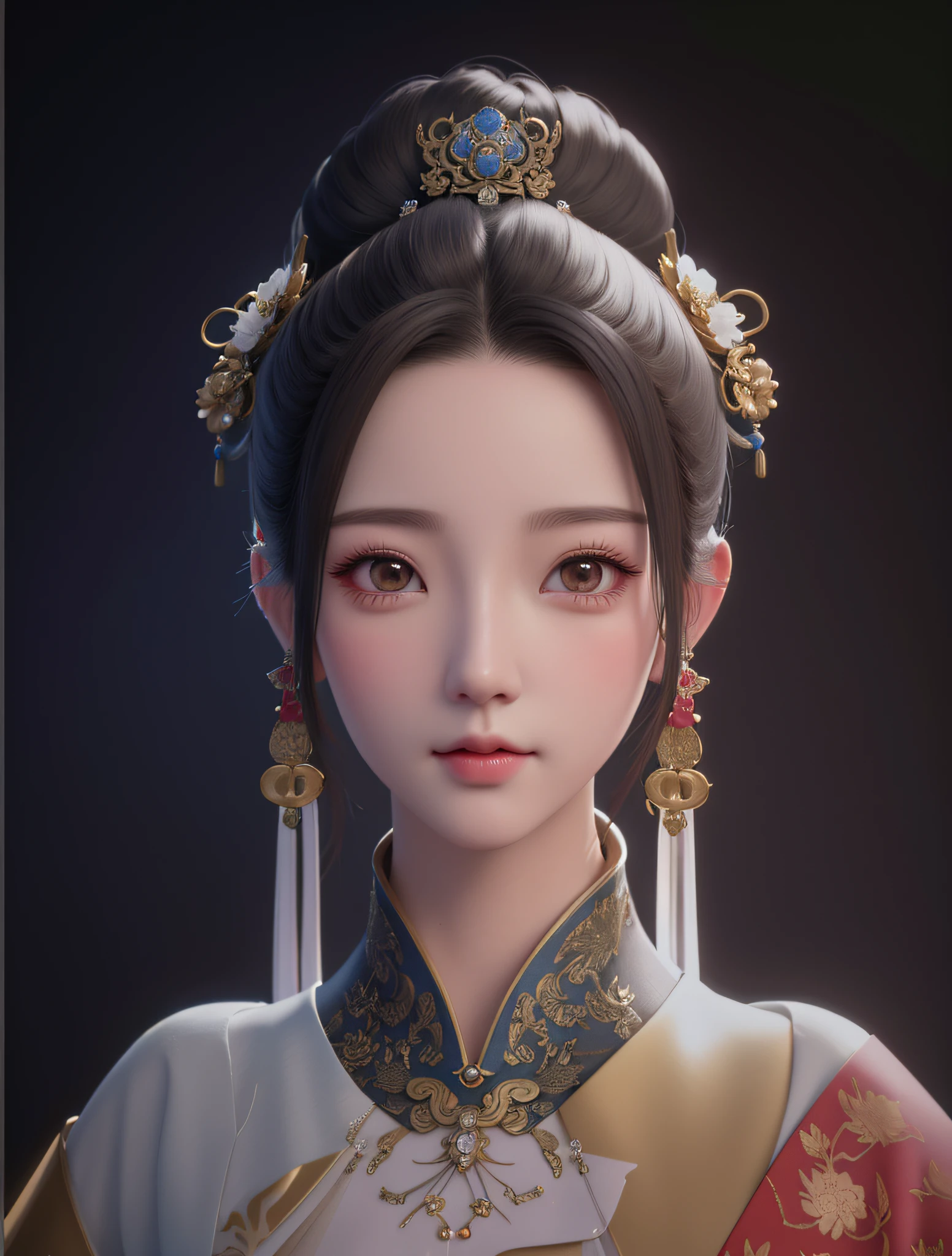 a close up of a woman with a very pretty hair style, palace , a girl in hanfu, artwork in the style of guweiz, beautiful character painting, inspired by Lan Ying, by Russell Dongjun Lu, trending on cgstation, a beautiful fantasy empress, 8k high quality detailed art, chinese princess, 3 d render character art 8 k