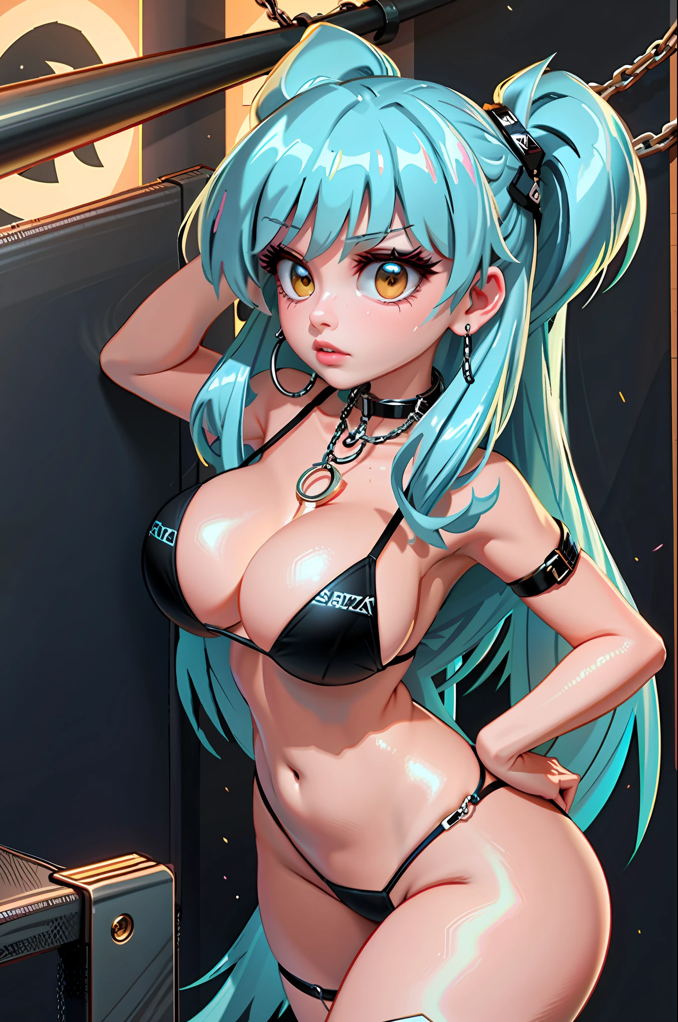 1 girl, cute photorealistic Prestige KDA all out Ahri from League of Legends blushing, rope bikini armor, Shibari, blindfold, electric chair, bigger neckline, recoil of breasts, Ahri inside a Runeterra prison, slave collar, chain around her neck, roleplay bdsm, high fantasy, printmaking, lascivious, agitated, highly detailed, 8k, high resolution, solo, big juicy lips, thick thighs, makeup, big shiny breasts, looking at the viewer, photorealistic, 4D Cinema, octane rendering, innovative, sexy, curvy but slender, mystical aura