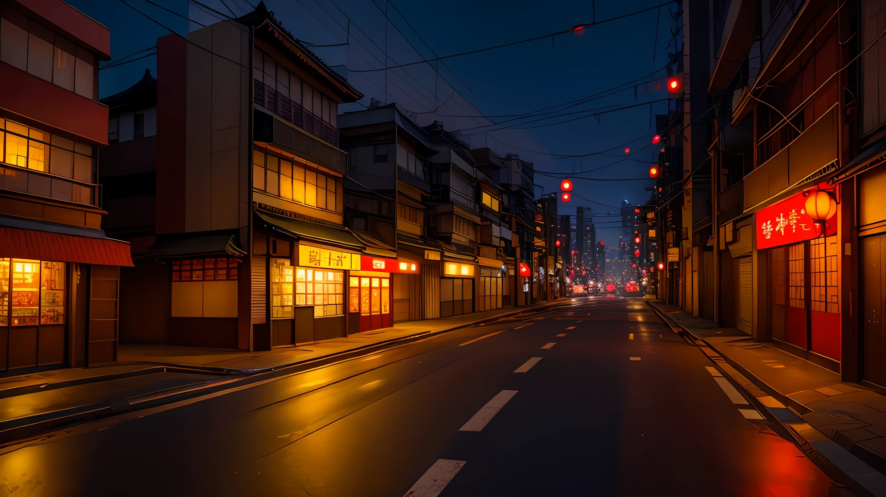 City of Tokyo, empty street, night, chinoiserie buildings, old shop, irregular, circuit boards, wires, intricate, super detailed, realistic, hyper realistic, high quality, best, super detailed, crazy Detail, Very detailed, Photorealistic, Epic composition, Best Quality, 32k, no character, anime, destruction, no characters. --v 6