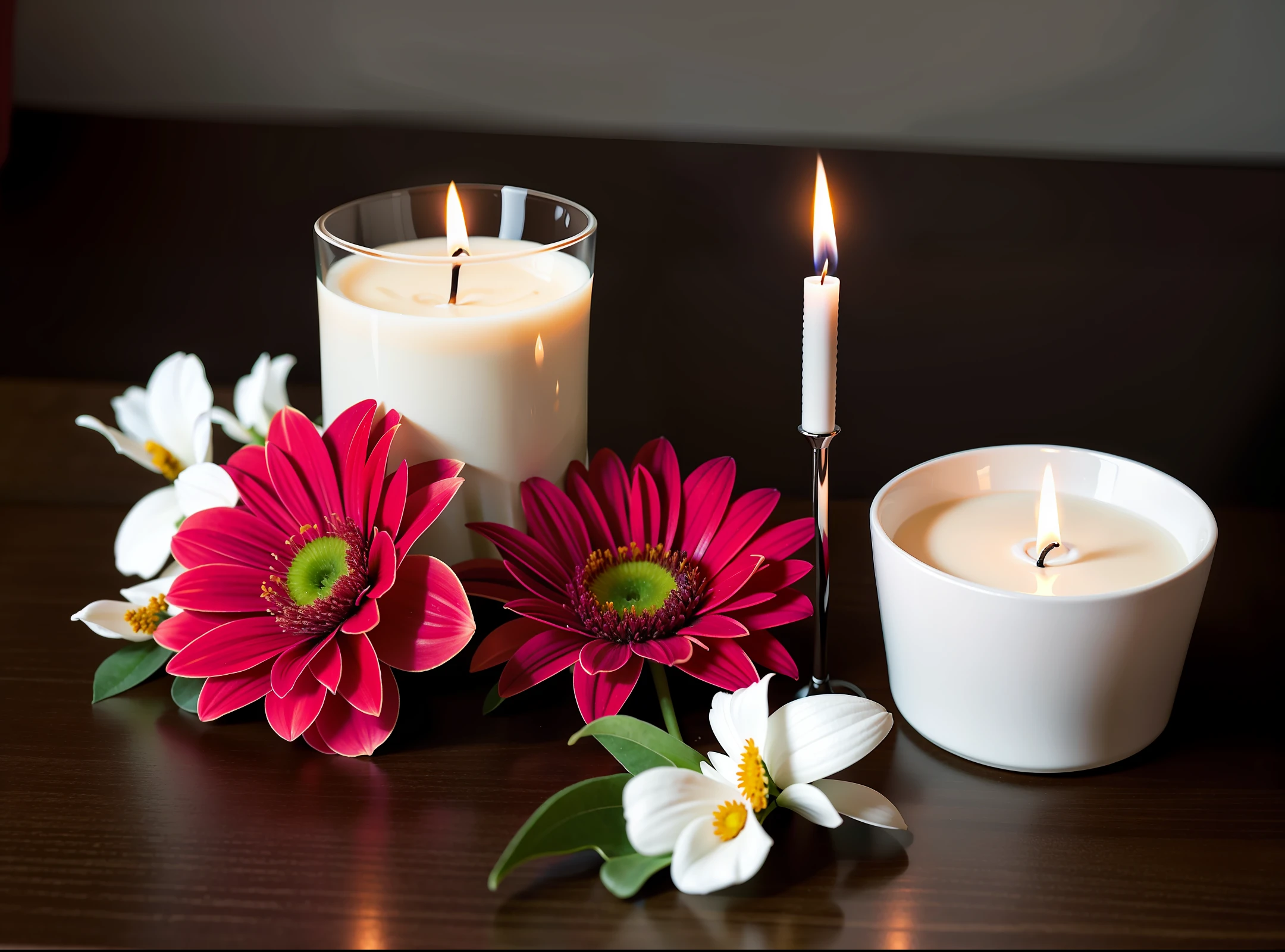 Scented candle, flowers