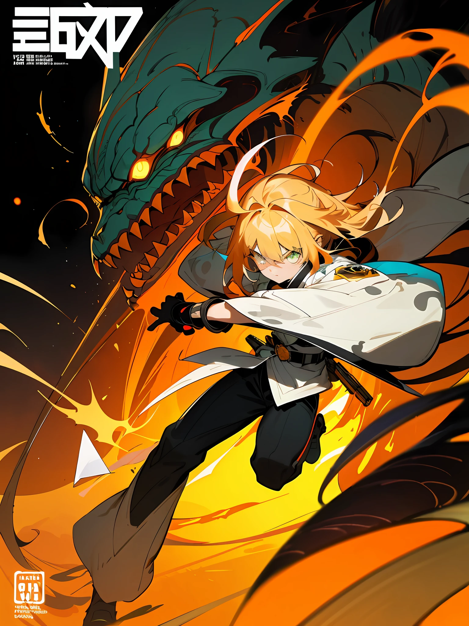 (grainy: 0.5), cinematic, girl, adult, space, serious, military pose, detailed face, detailed military equipment, volumetric lighting, isolation, horror, perfect anatomy, hyper-realistic, dark lighting, bioluminescent details, background, mixed-language_text, Japanese letters in graffit, boys, excellent lighting, sidelighting, (), vhsKeeper,, style GUILTY GEAR -STRIVE perfect ultimate (flat color: 1.3), (magazine_cover: 1.4), (multicolored_background: 1.3),  striped_background, card_background, :: comix style by joe madureira :: circular pieces of white metals glued to the arms coming out shimmering yellow glow, , perfect and detailed, ultra detailed shirt with abstract design and with Japanese letters in graffit of the sides of the clothing, image of full-body boys fighting next to you with powerful dragons versus alien creature full of tentacles ,  with immersive effects, hover effect, background style graffiti tribal tattoo with vibrant colors "ultra hdr" detailed and with focus effect, (masterpiece: 1.2, best quality), (finely detailed beautiful eyes: 1.2), , ((Solo)), (Finely detailed eyes and detailed face: 1.3), in various full-body attack poses, (cute background: 1.2),futuristic costume, Super detailed circular metals Clinging to the arms and pants,  fantastic paintings