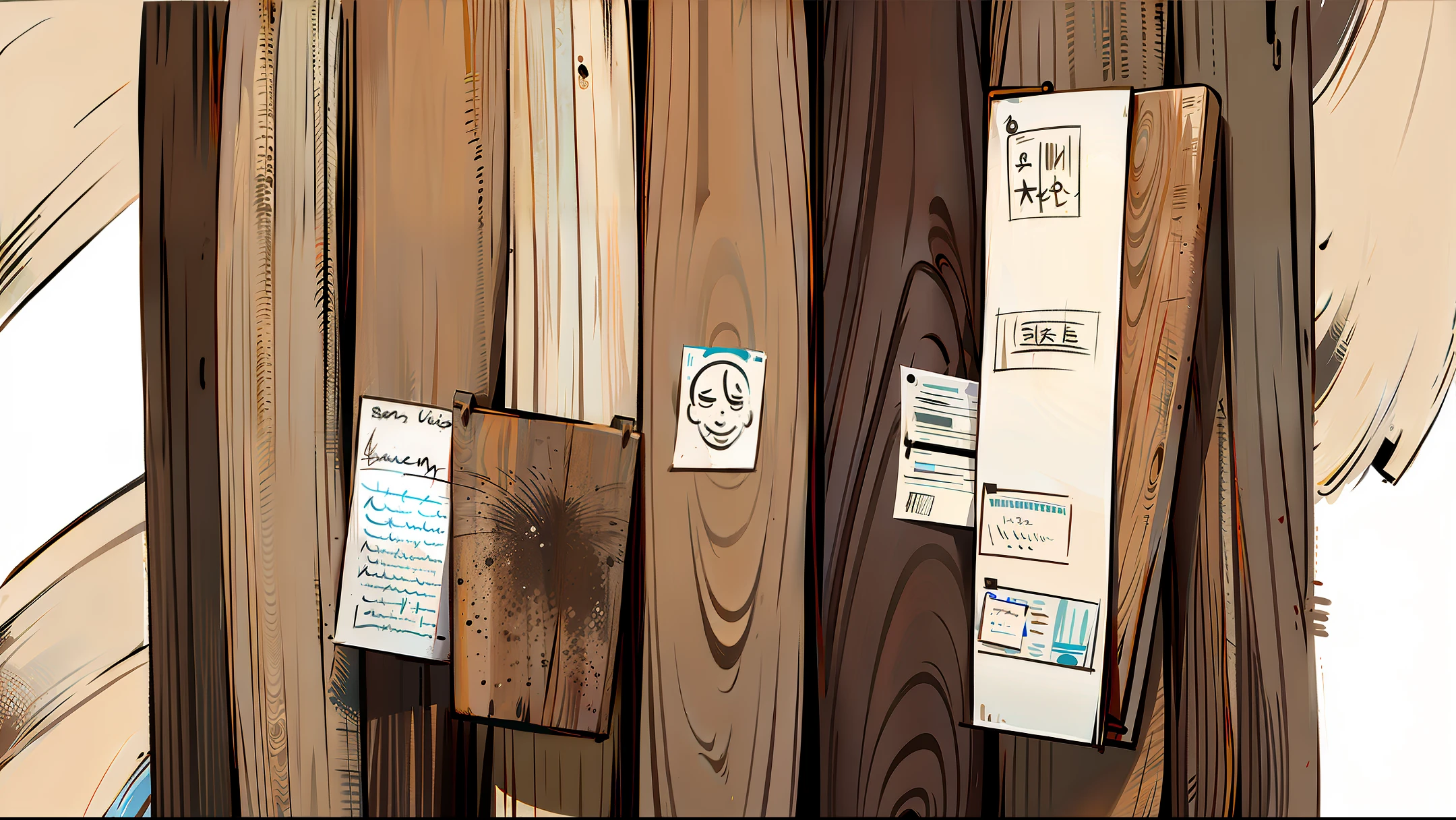 A rustic wooden plank with drawings of tribes