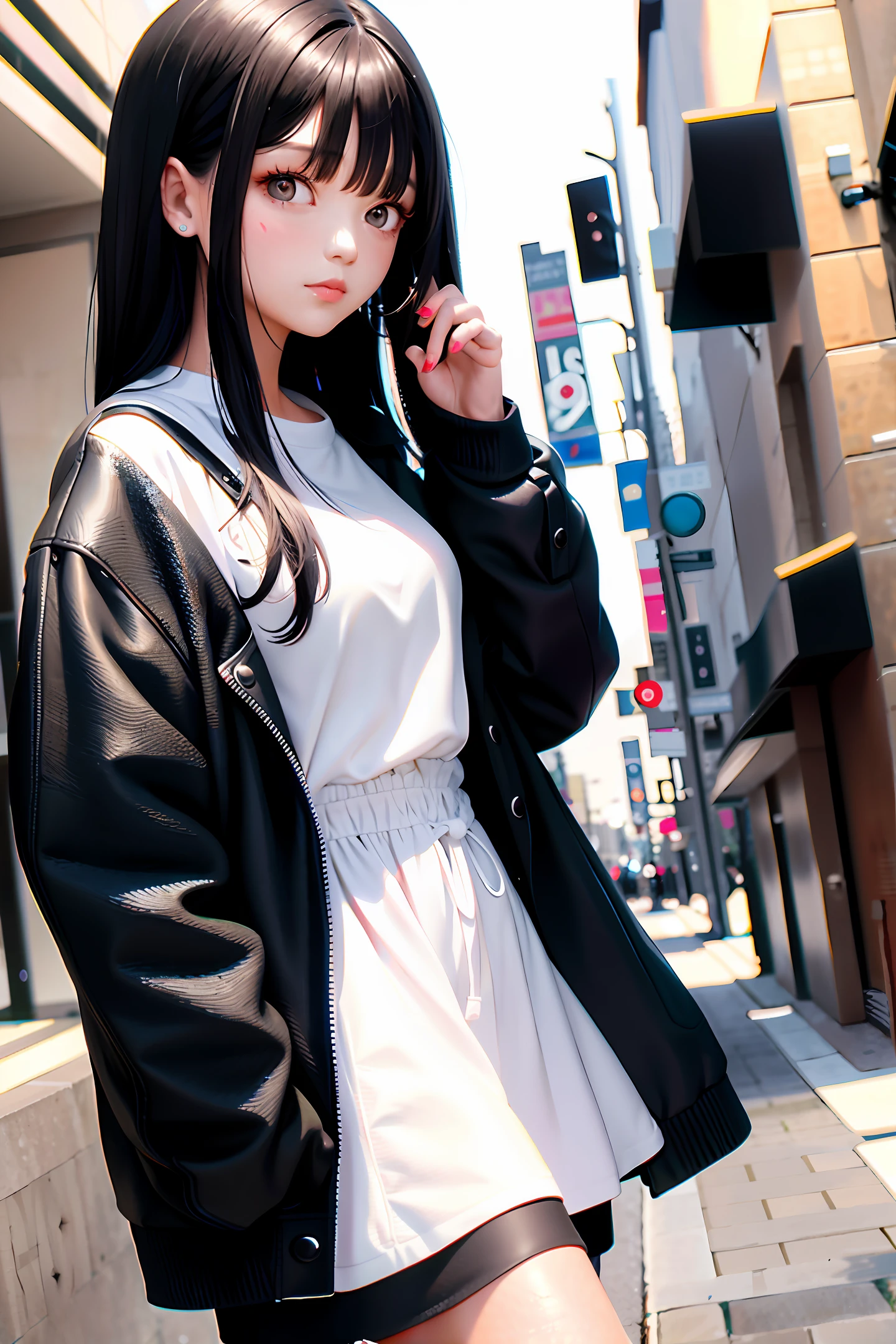 The girl cute and lovely with long black hair, black eye,