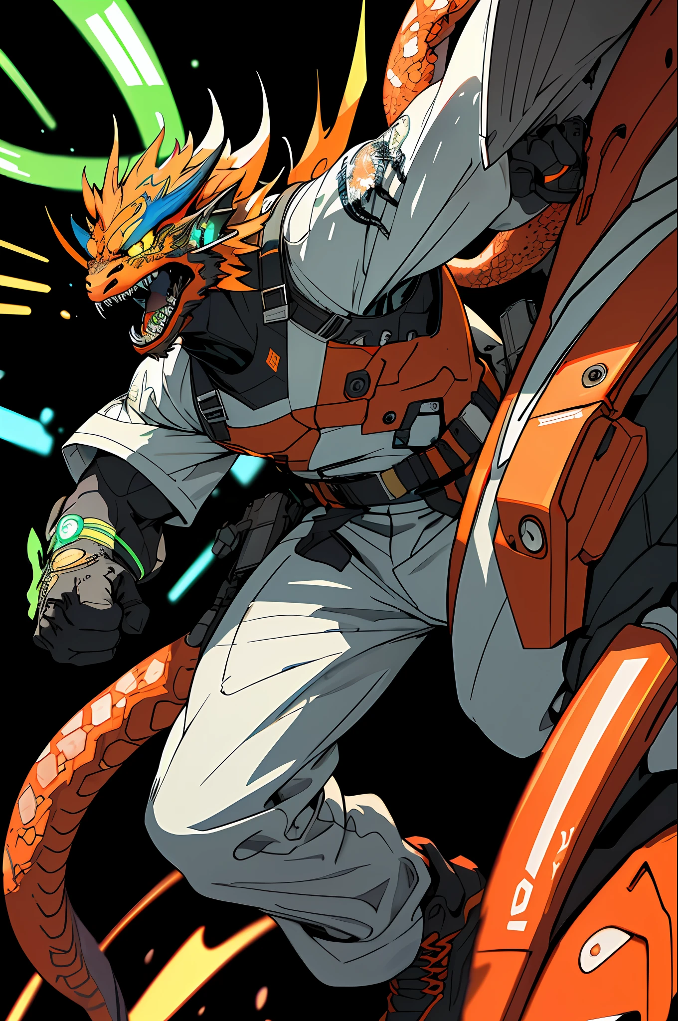 (grainy: 0.5), cinematic, girl, adult, space, serious, military pose, detailed face, detailed military equipment, volumetric lighting, isolation, horror, perfect anatomy, hyper-realistic, dark lighting, bioluminescent details, background, mixed-language_text, Japanese letters in graffit, boys, excellent lighting, sidelighting, (), vhsKeeper,, style GUILTY GEAR -STRIVE perfect ultimate (flat color: 1.3), (magazine_cover: 1.4), (multicolored_background: 1.3), striped_background, card_background, :: comix style by joe madureira :: circular pieces of white metals glued to the arms coming out shimmering yellow glow, , perfect and detailed, ultra detailed shirt with abstract design and with Japanese letters in graffit of the sides of the clothing, image of full-body boys fighting next to you with powerful dragons versus alien creature full of tentacles , with immersive effects, hover effect, background style graffiti tribal tattoo with vibrant colors "ultra hdr" detailed and with focus effect, (masterpiece: 1.2, best quality), (finely detailed beautiful eyes: 1.2), , ((Solo)), (Finely detailed eyes and detailed face: 1.3), in various full-body attack poses, (cute background: 1.2),futuristic costume, Super detailed circular metals Clinging to the arms and pants, fantastic paintings