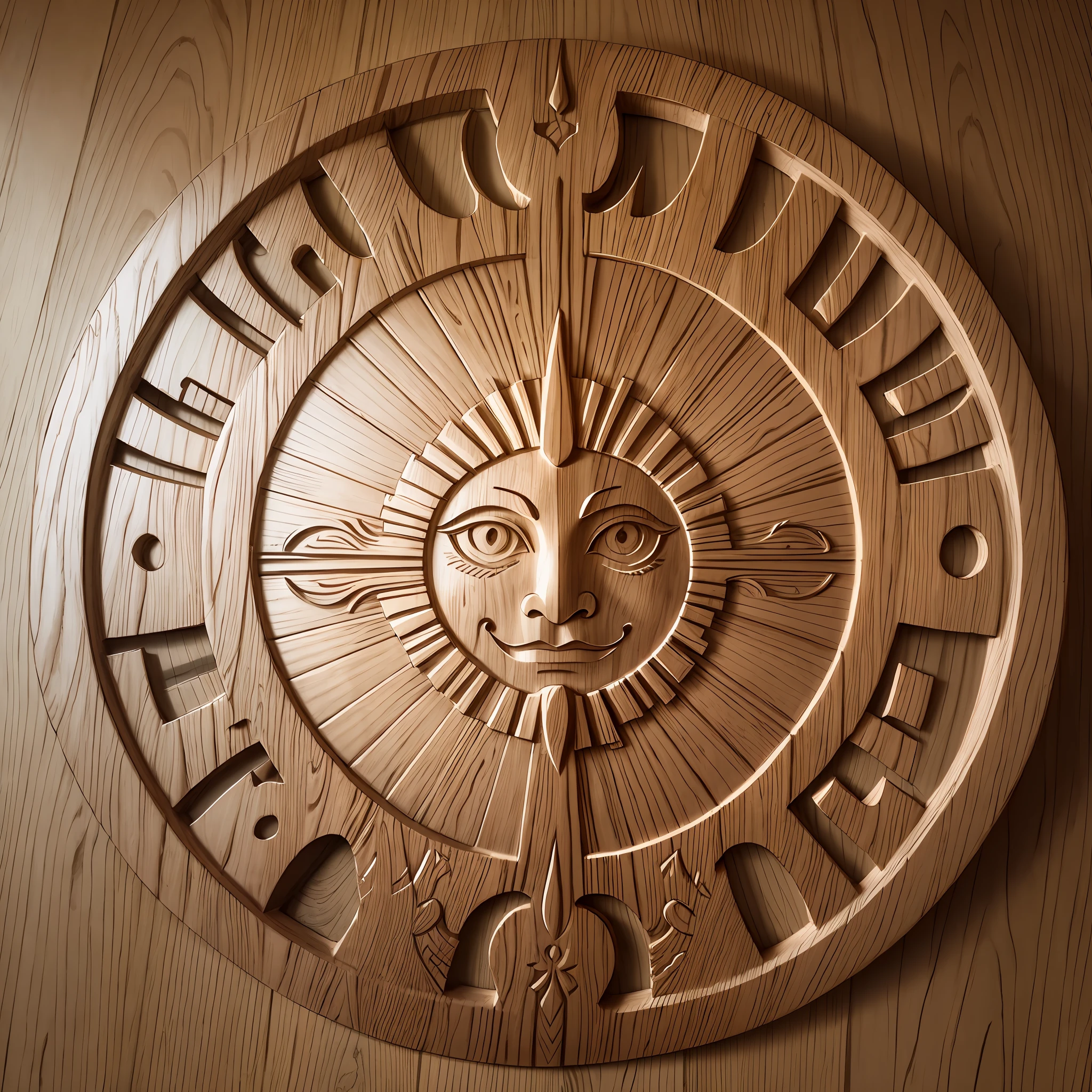 Drawing of a stylized sun carved into a front wood --auto --s2