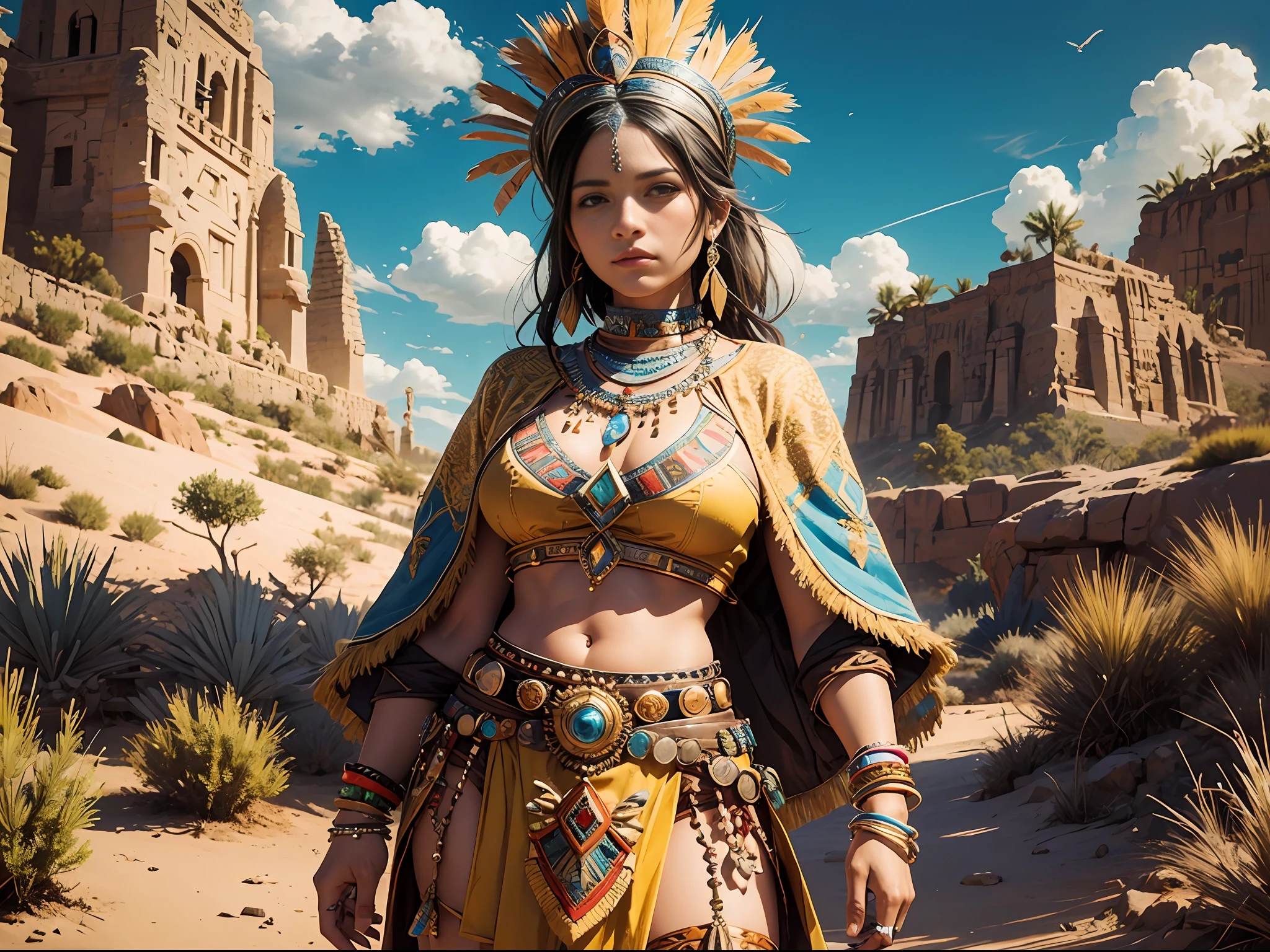 Inca in the desert, realistic, intricate high details, colorful clothing, perfect body, 16k, full cuepo --auto --s2