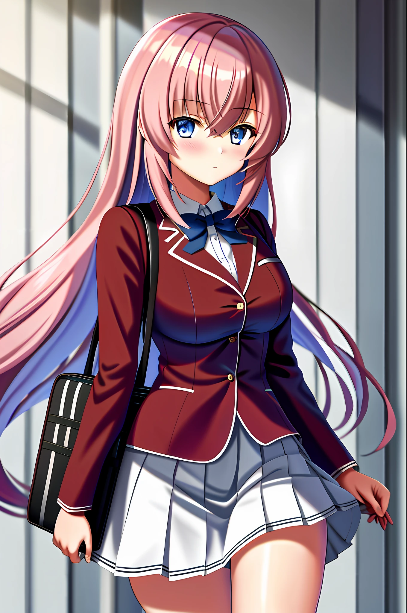 masterpiece, best quality, highres, 1girl, ichinose honami, white skirt, school bag